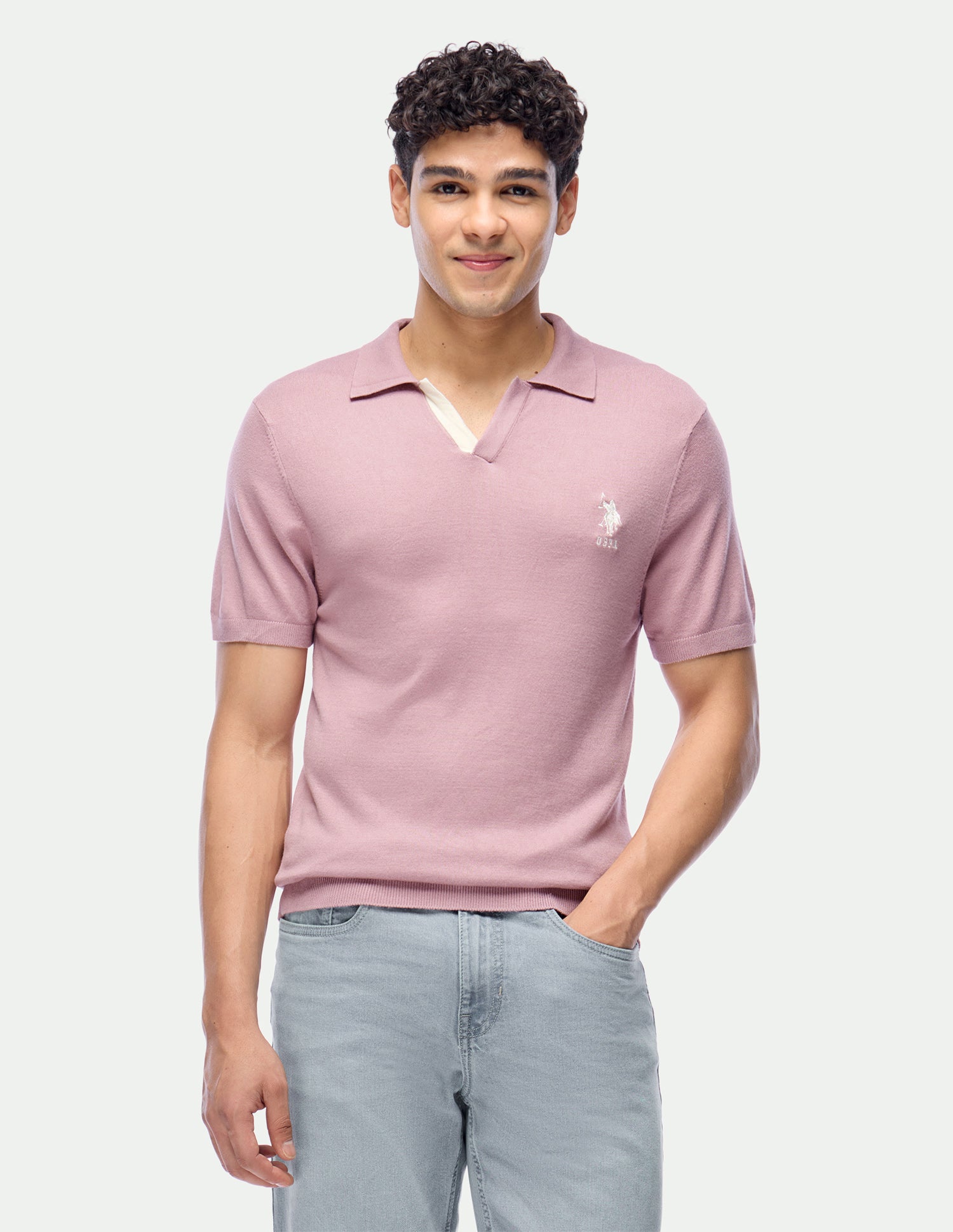 Solid Slim Fit Polo Shirt Pink - U.S. Polo Assn. India | Large