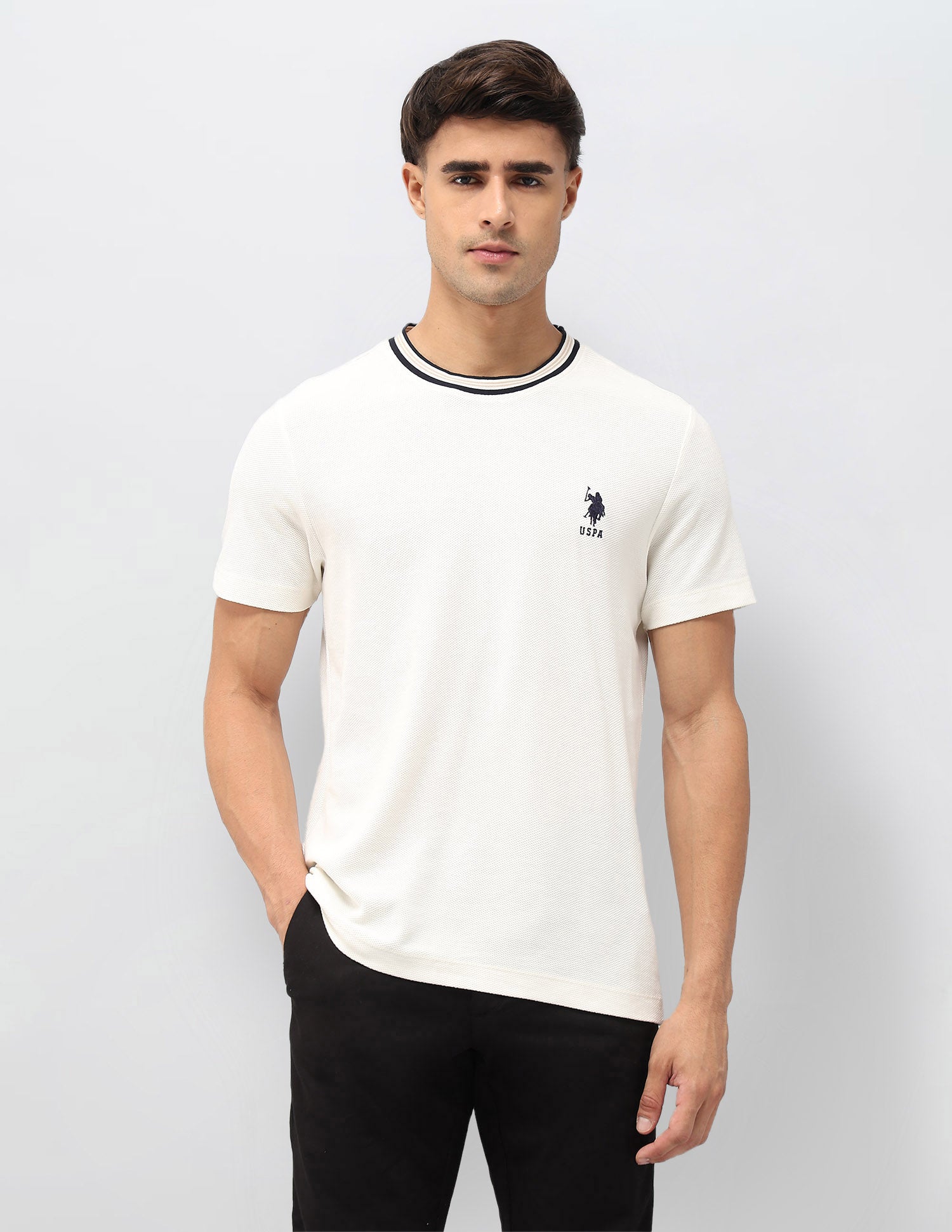 Slim Fit Textured T-Shirt Off White - U.S. POLO ASSN. | Large