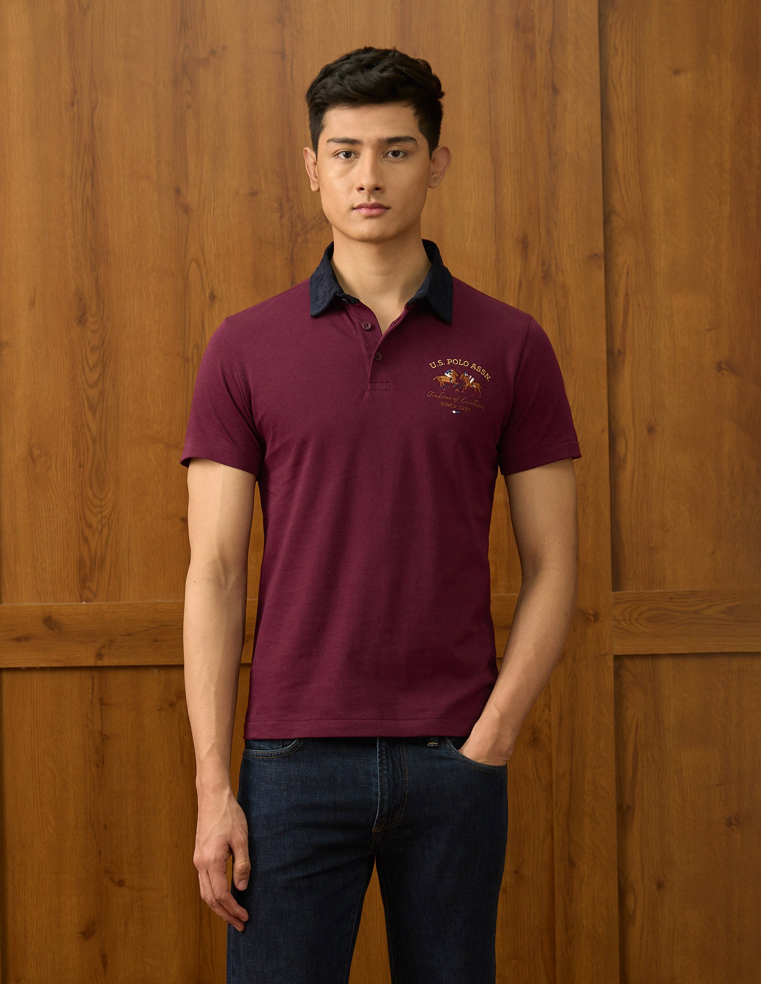 Textured Varsity Polo Shirt Maroon - U.S. POLO ASSN. | Large
