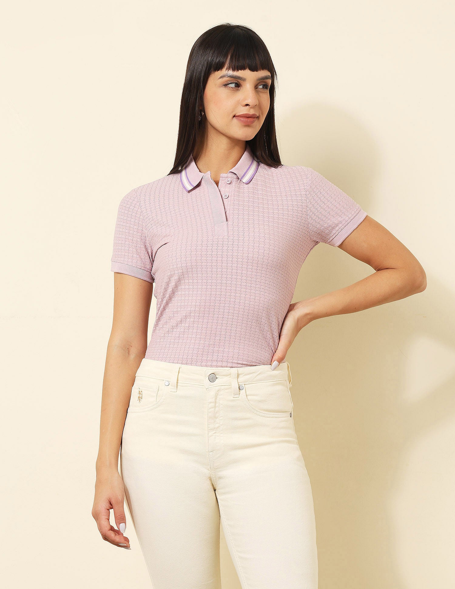 Regular Fit Textured Polo Shirt Pink - U.S. POLO ASSN. | Large