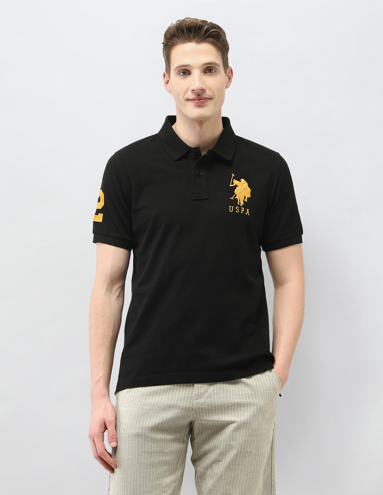 Solid Slim Fit Polo Shirt Black - U.S. Polo Assn. India | Large