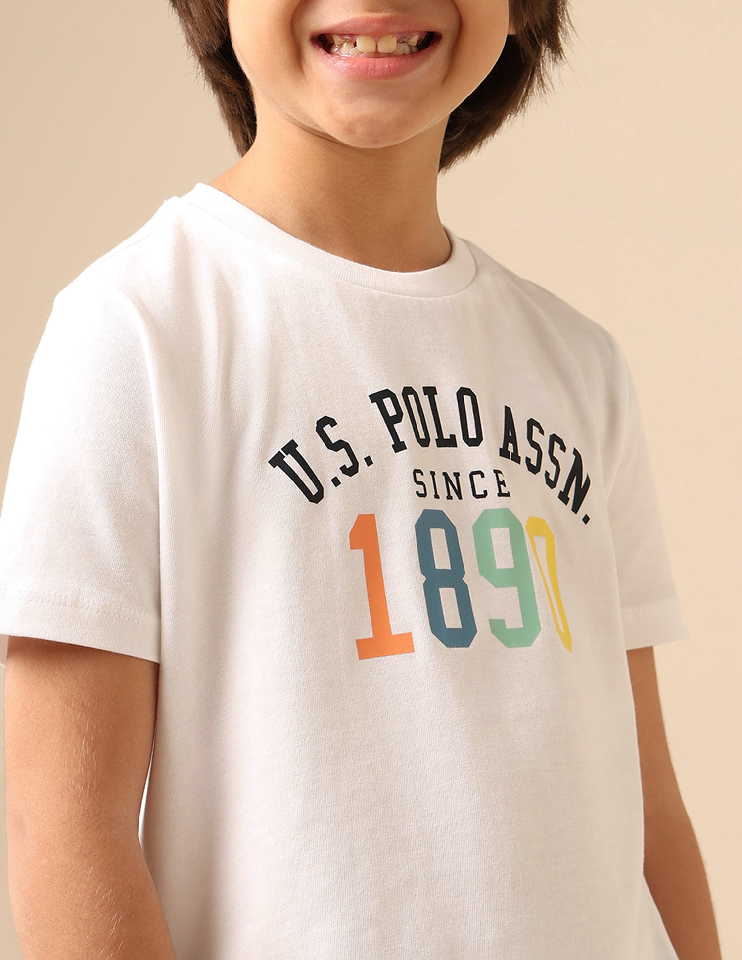 Boys Pure Cotton Brand Printed T Shirt White - U.S. POLO ASSN. | Large