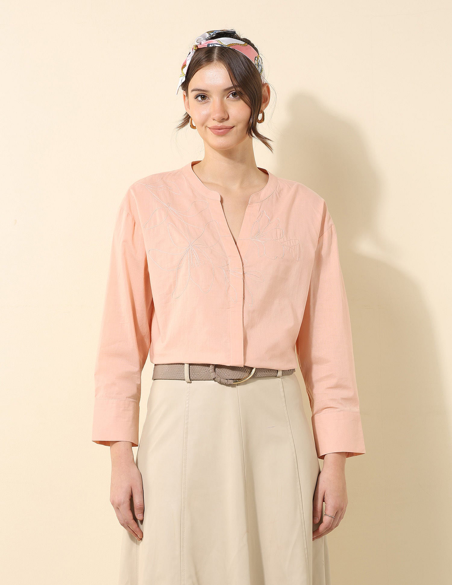 Floral Embroidered Top Peach - U.S. Polo Assn. India | Large