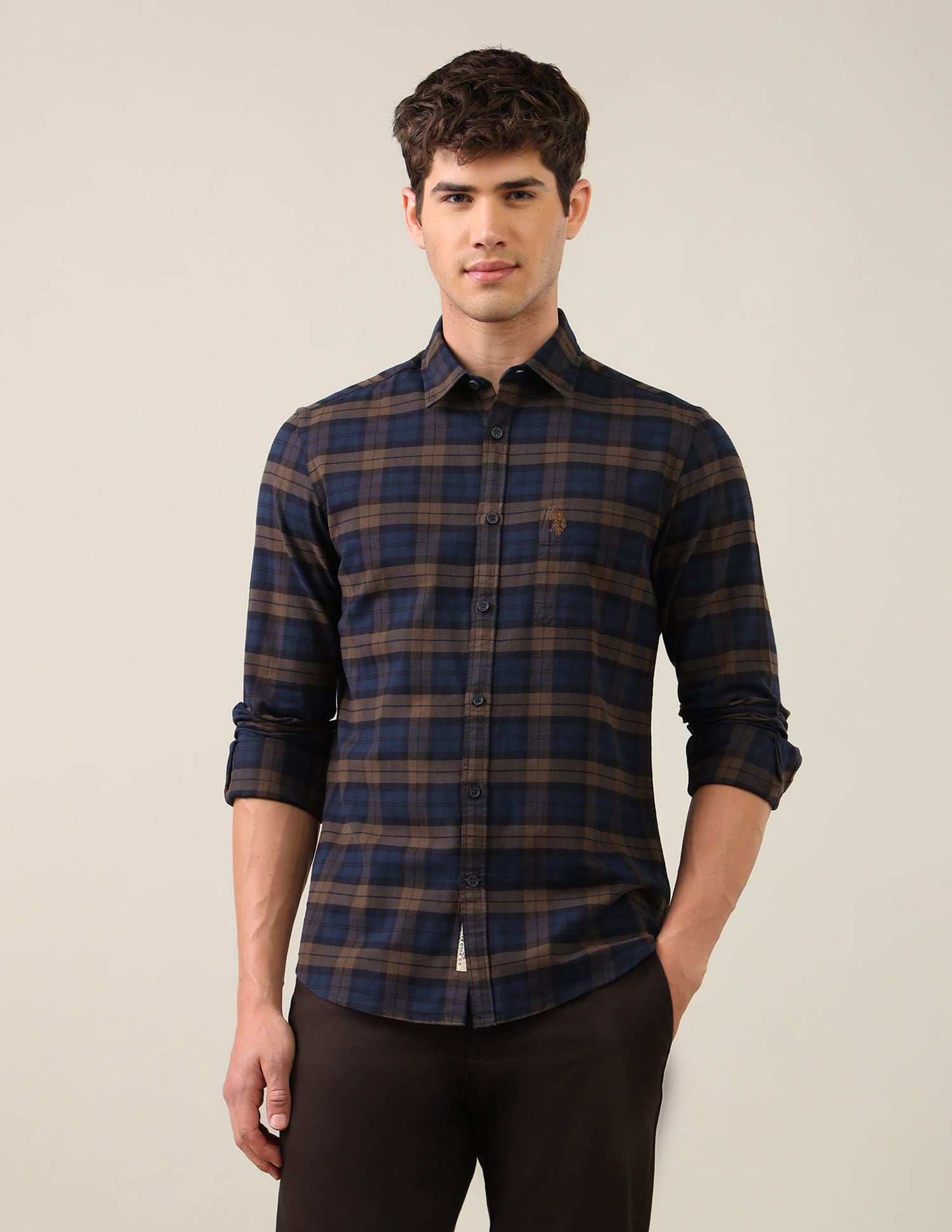 Twill Plaid Checked Shirt Brown - U.S. Polo Assn. India | Large