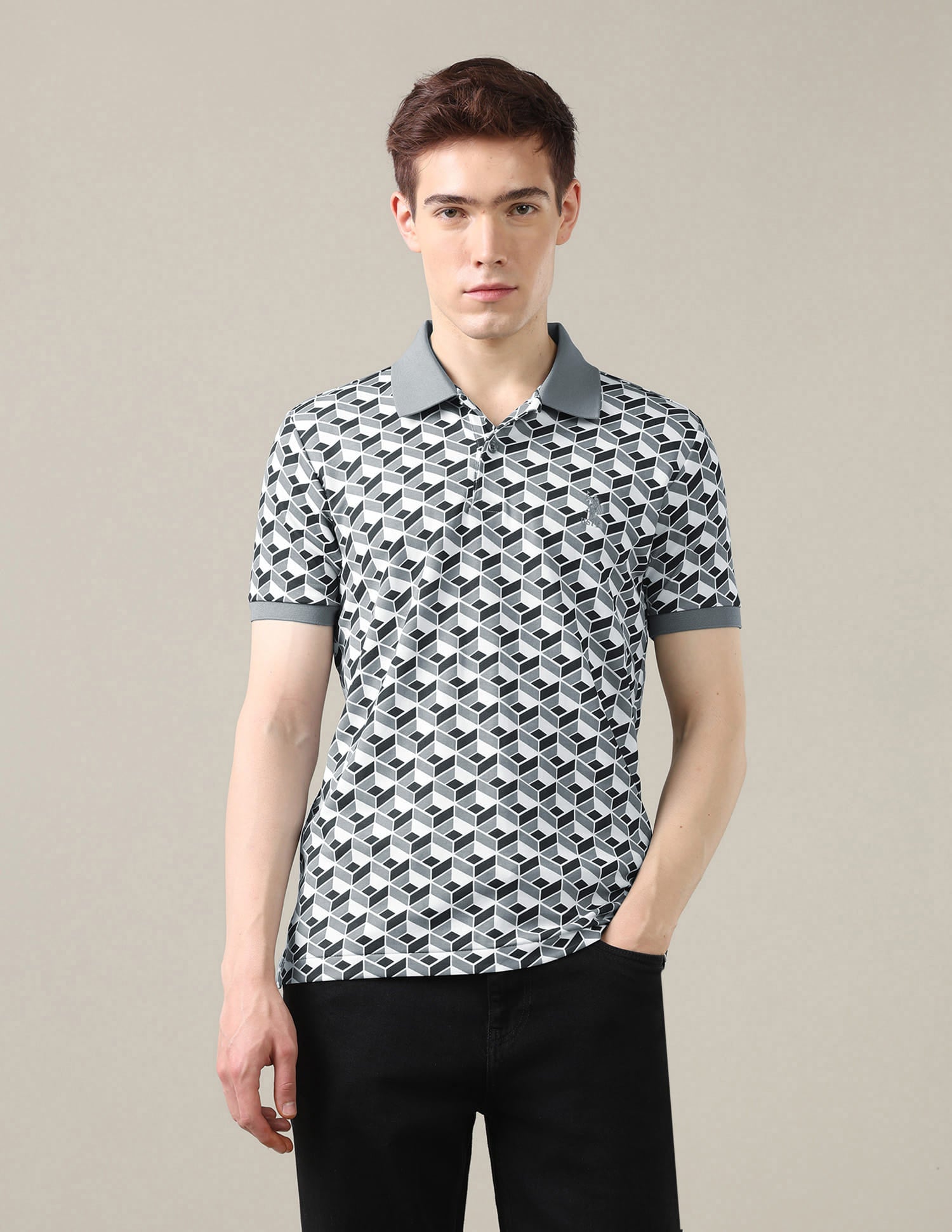 Geometric Printed Slim Fit Polo Shirt Grey - U.S. Polo Assn. India | Large