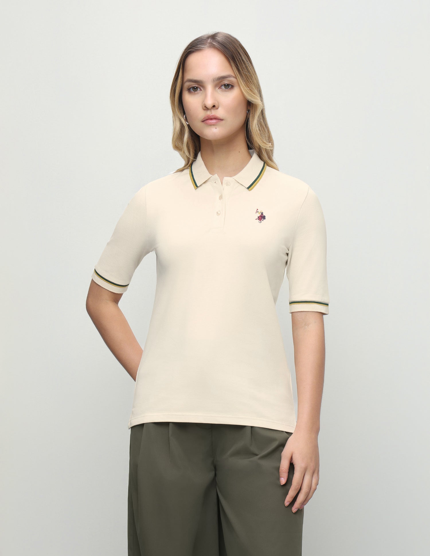 Solid Regular Fit Polo Shirt Ecru - U.S. Polo Assn. India | Large
