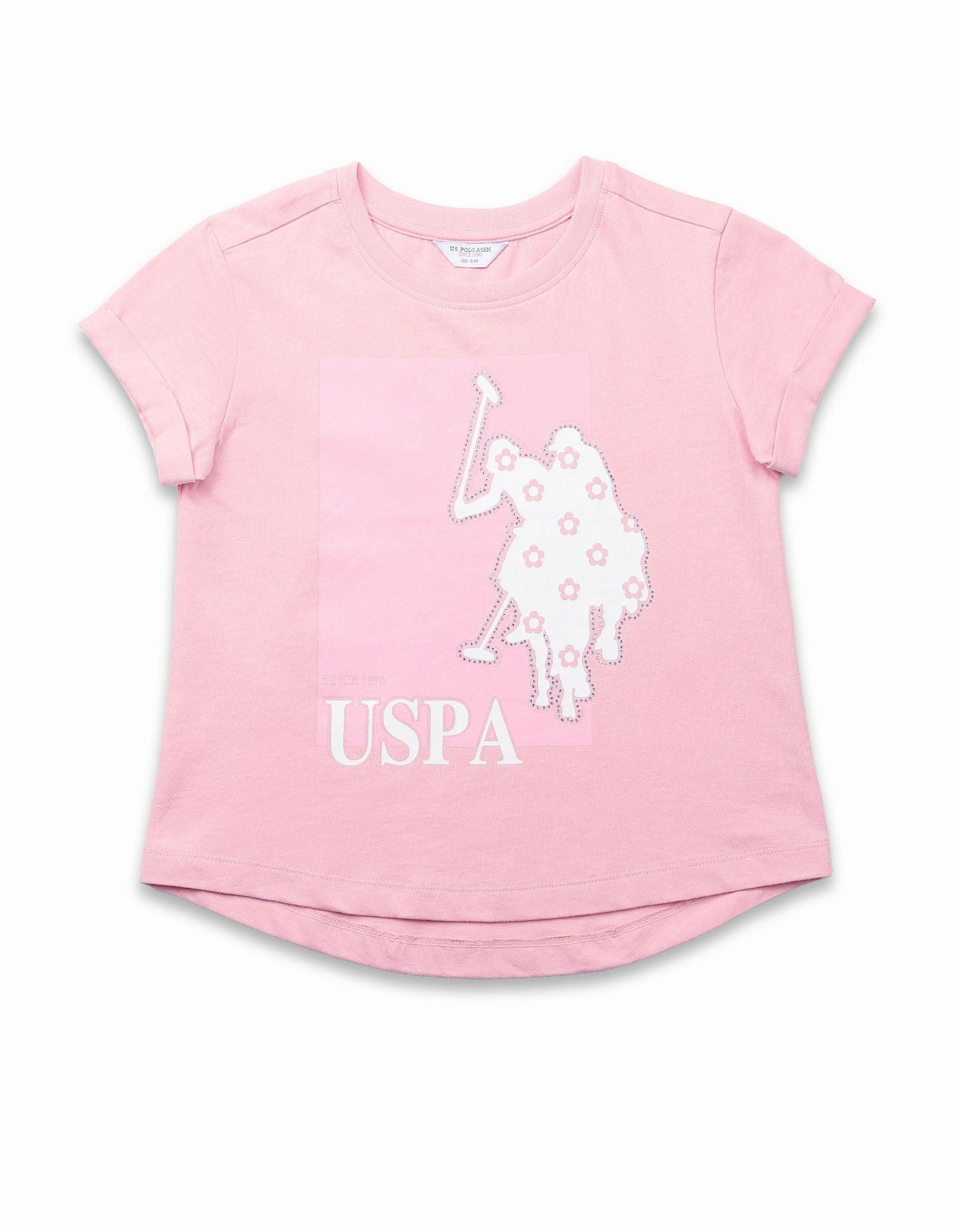 Girls Stud Detailed Relaxed Fit T-Shirt Pink - U.S. POLO ASSN. | Large