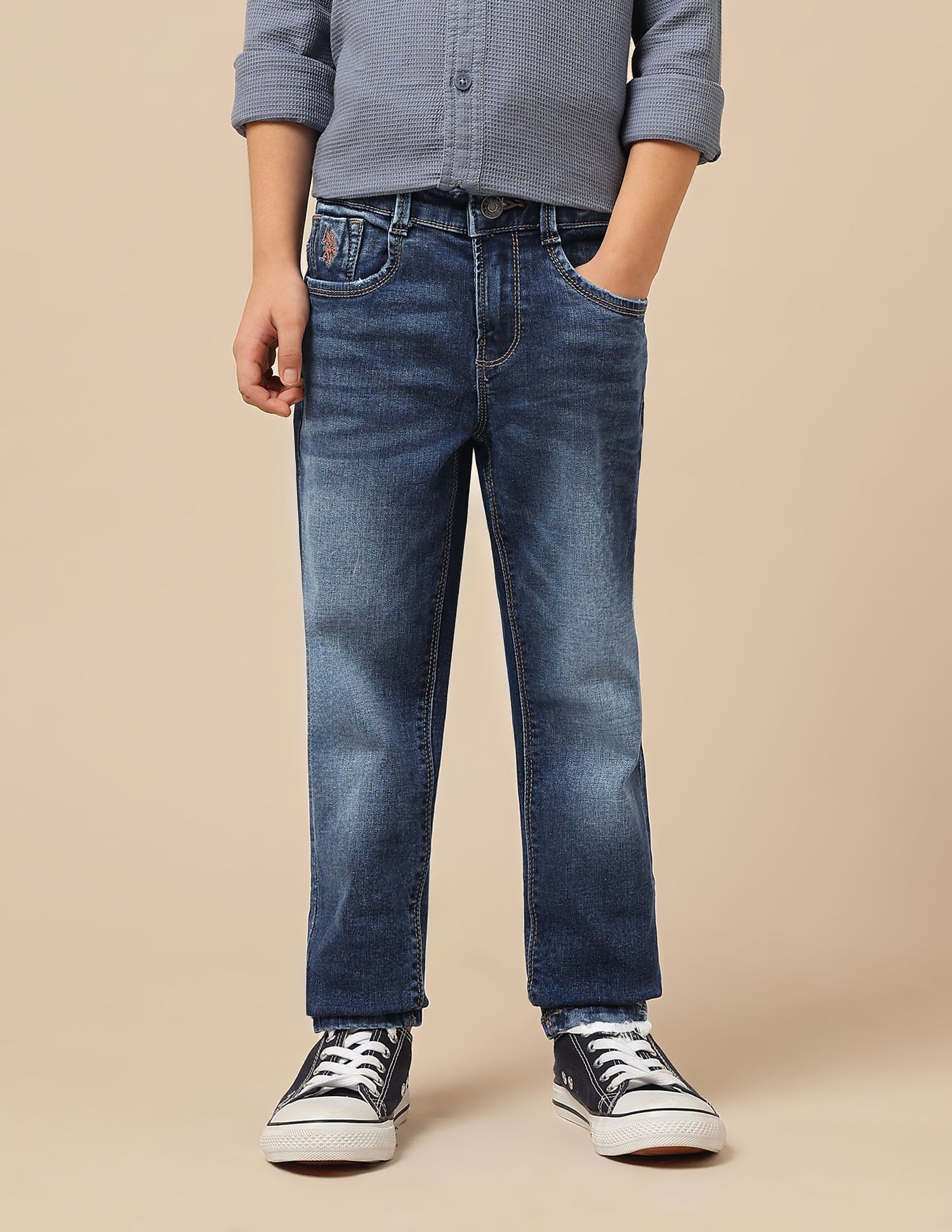 Boys Slim Fit Whiskered Jeans Blue - U.S. POLO ASSN. | Large