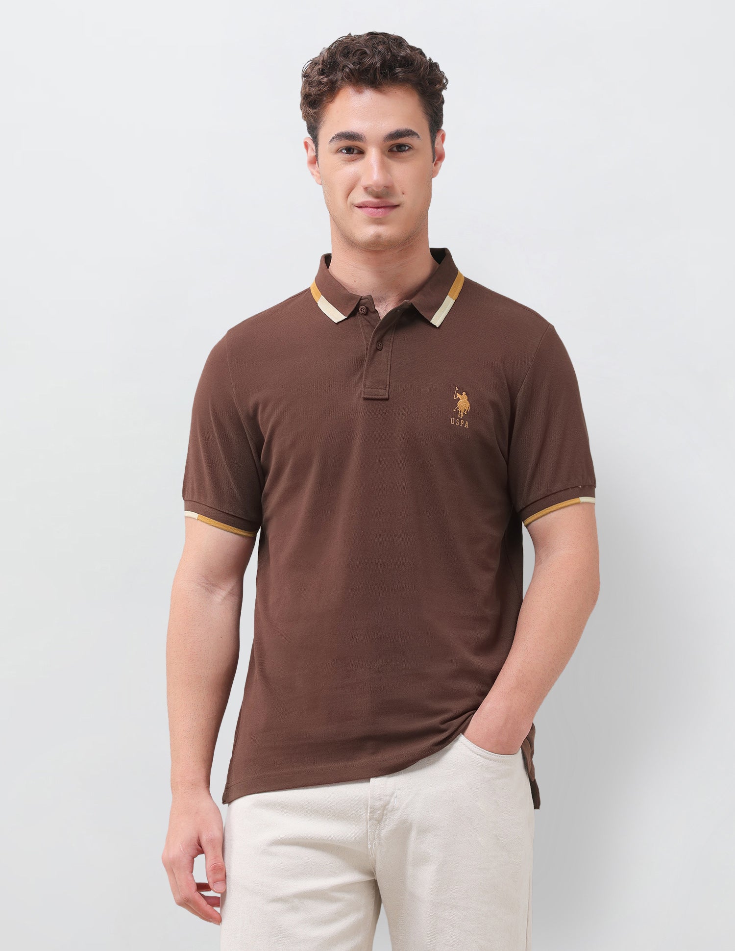 Solid Regular Fit Polo Shirt Dark Brown - U.S. Polo Assn. India | Large