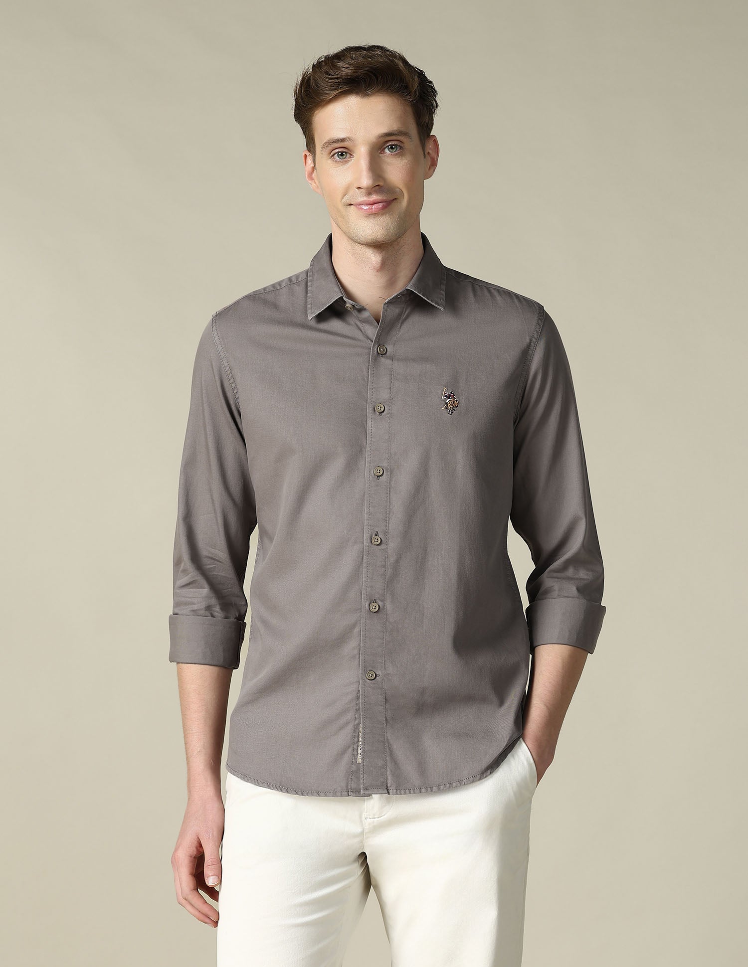 Twill Regular Fit Shirt Brown - U.S. Polo Assn. India | Large