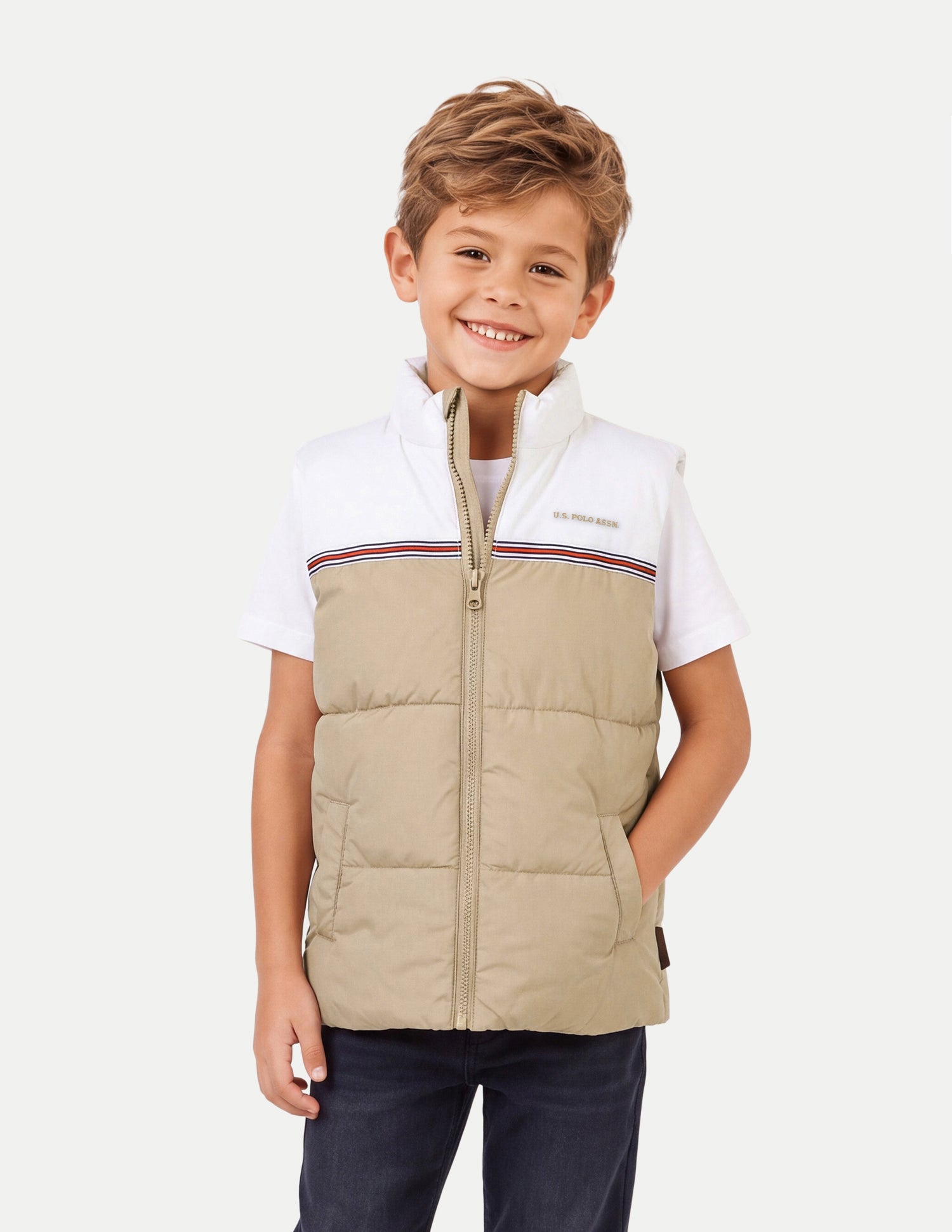 Colourblocked Regular Fit Puffer Jacket Beige - U.S. Polo Assn. India | Large