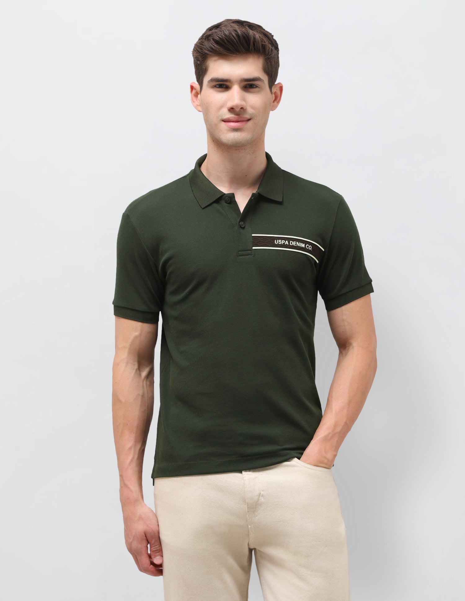 Solid Slim Fit Polo Shirt Olive - U.S. Polo Assn. India | Large