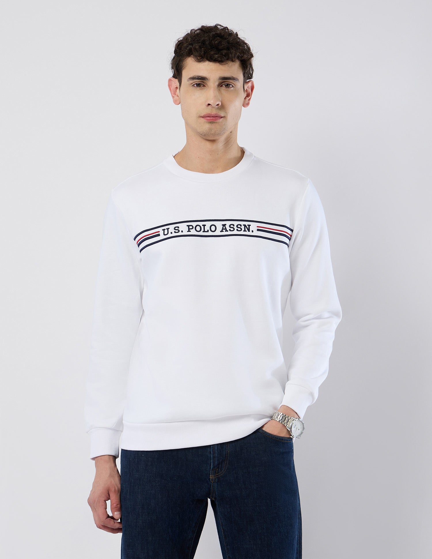 Brand Embroidered Regular Fit Sweatshirt White - U.S. POLO ASSN. | Large