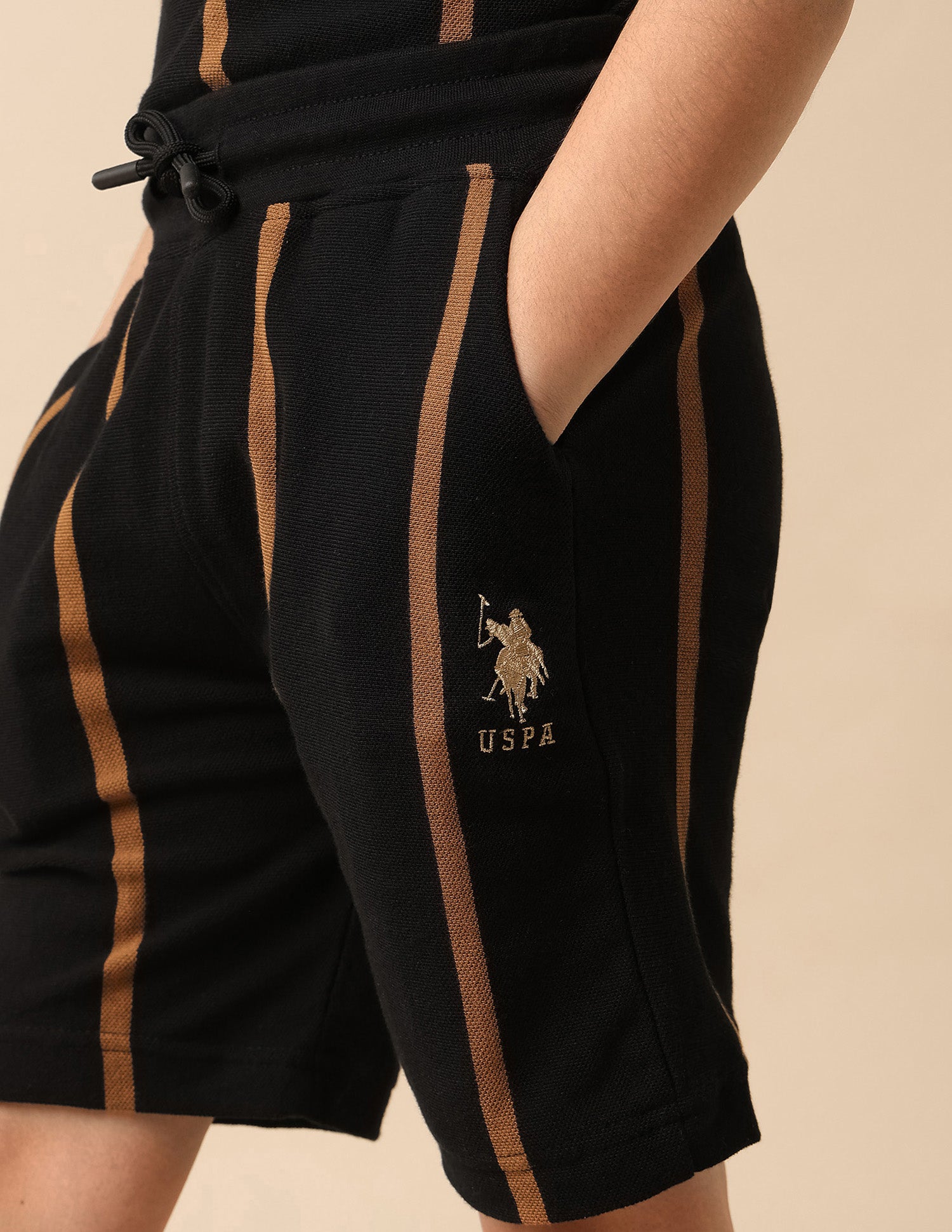 Boys Vertical Striped Pure Cotton Shorts Black - U.S. POLO ASSN. | Large