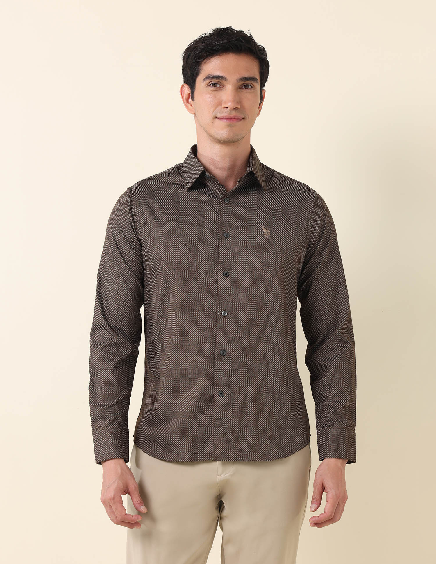 Geometric Printed Pure Cotton Shirt Brown - U.S. Polo Assn. India | Large