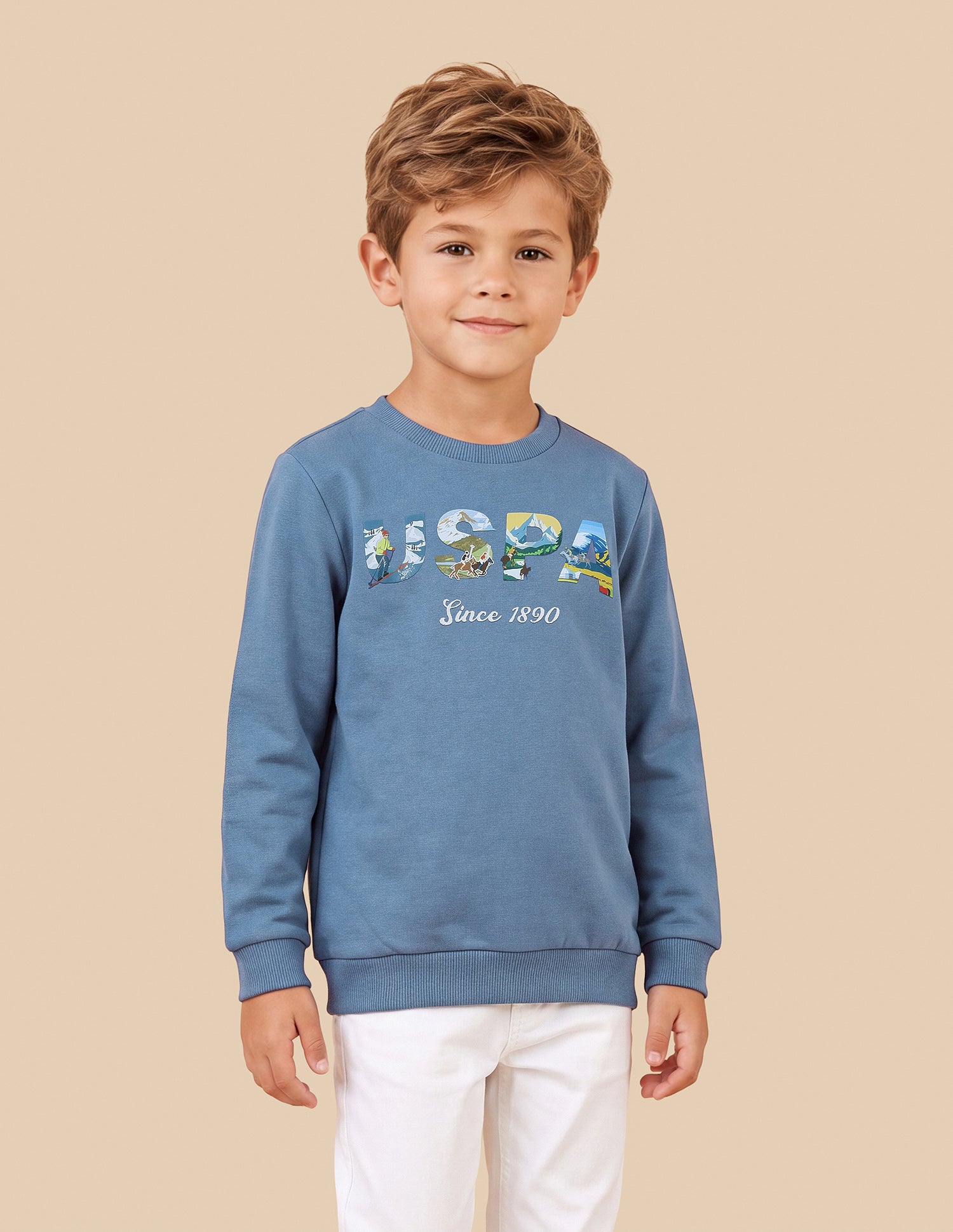 Graphic Brand Printed Regular Fit Sweatshirt Light Blue - U.S. Polo Assn. India | Large