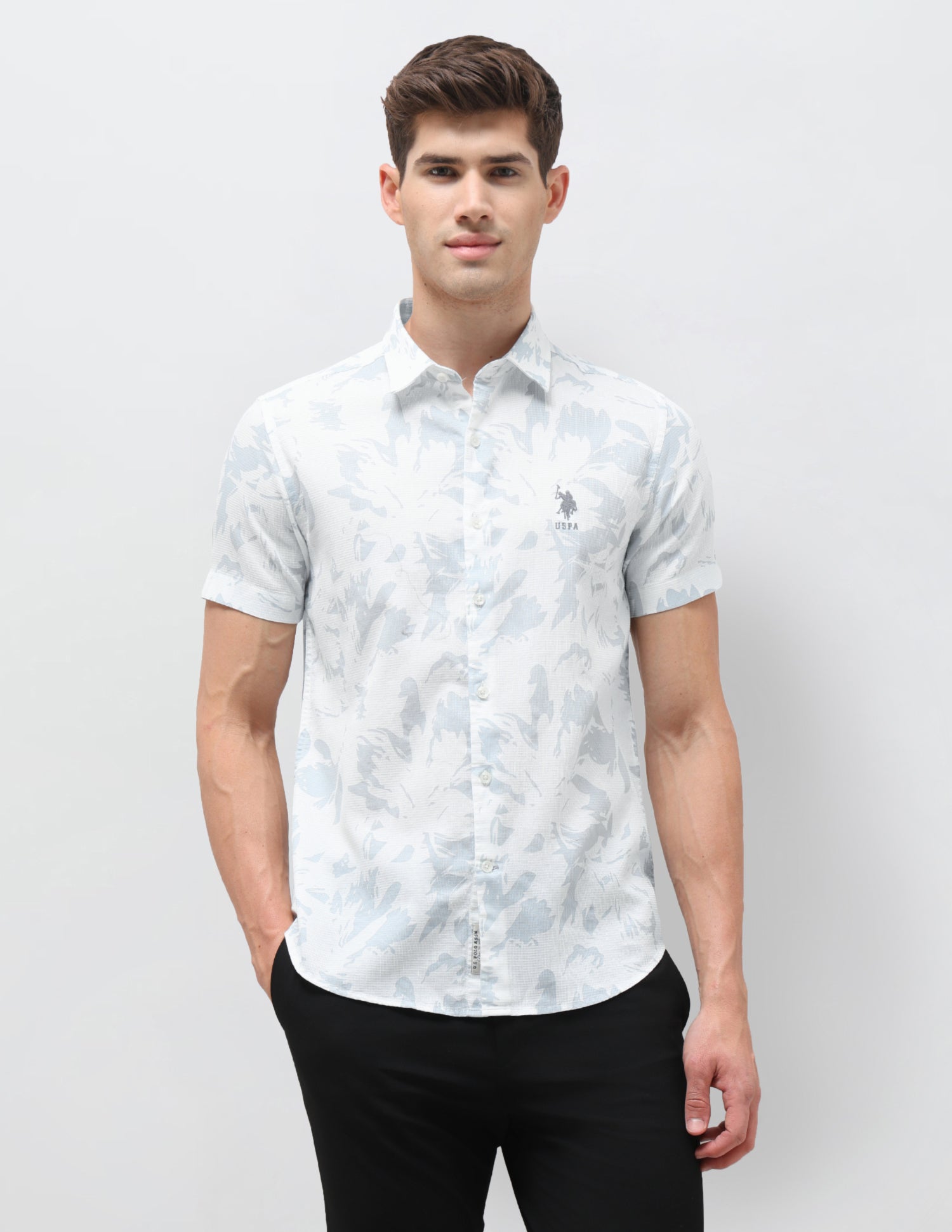 Dobby Floral Printed Shirt Light Blue - U.S. Polo Assn. India | Large