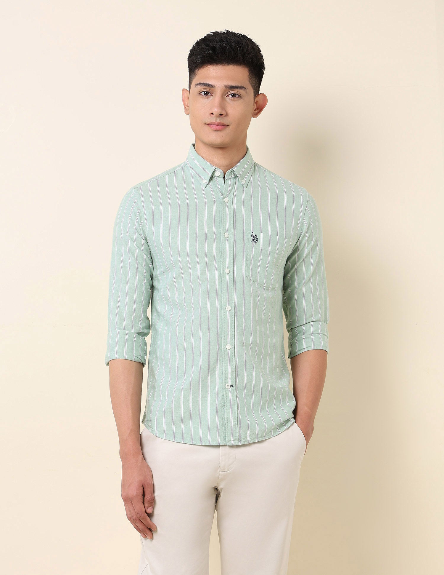 Vertical Striped Oxford Button-Down Shirt Green - U.S. Polo Assn. India | Large