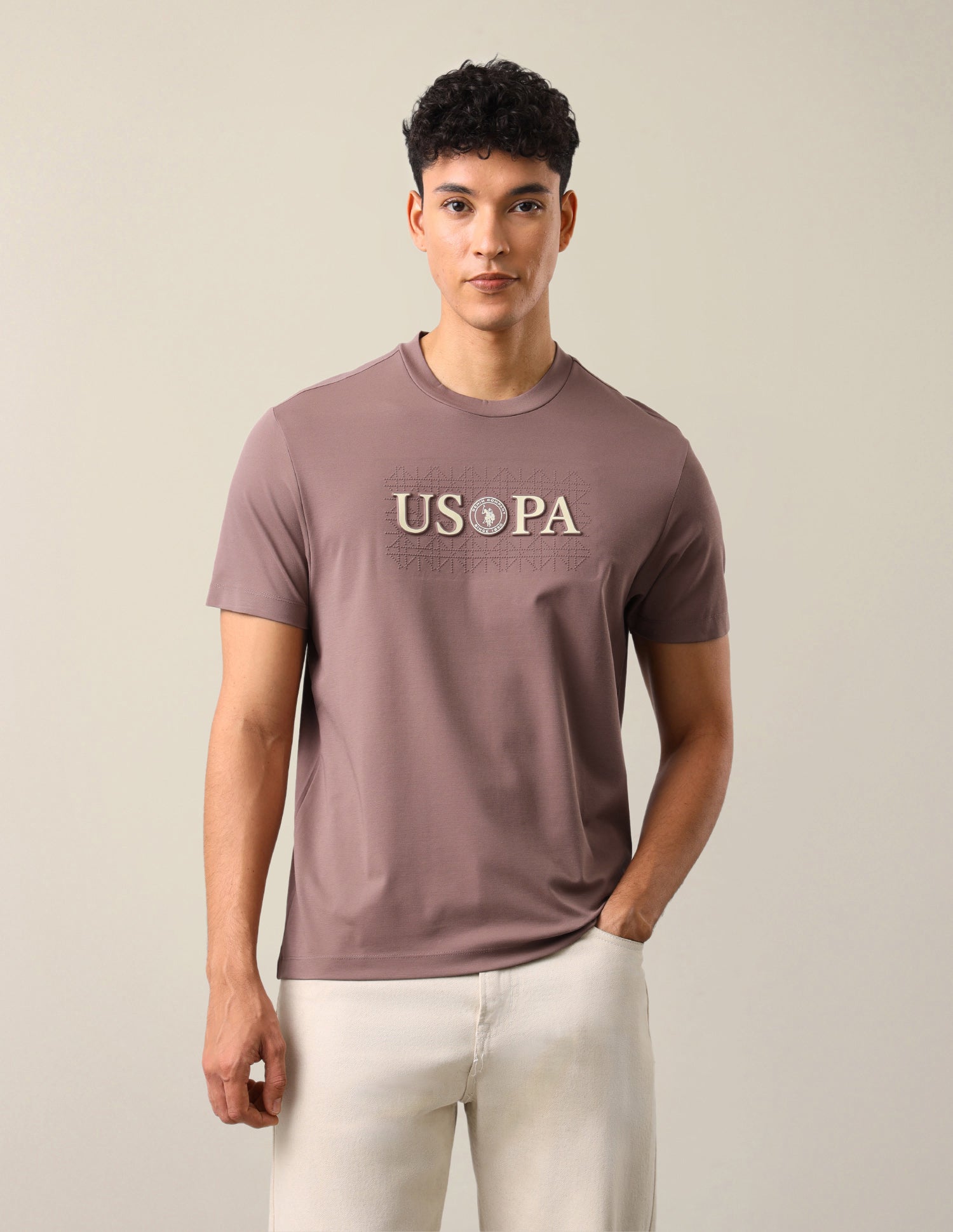 Brand Embossed Slim Fit T-Shirt Peach - U.S. Polo Assn. India | Large