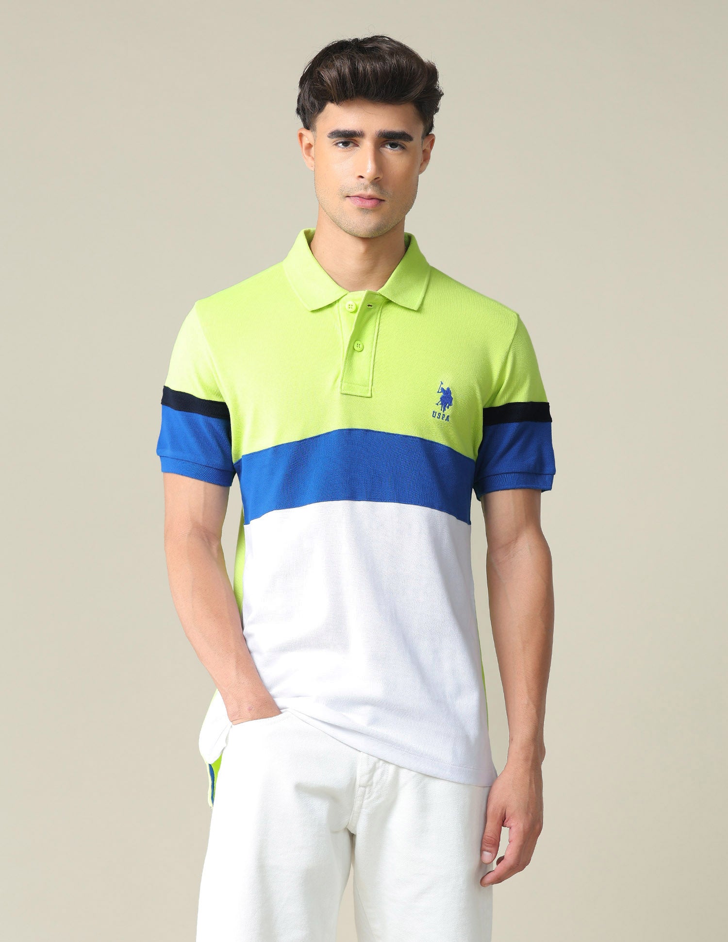 Colour Block Pique Polo Shirt Green - U.S. POLO ASSN. | Large