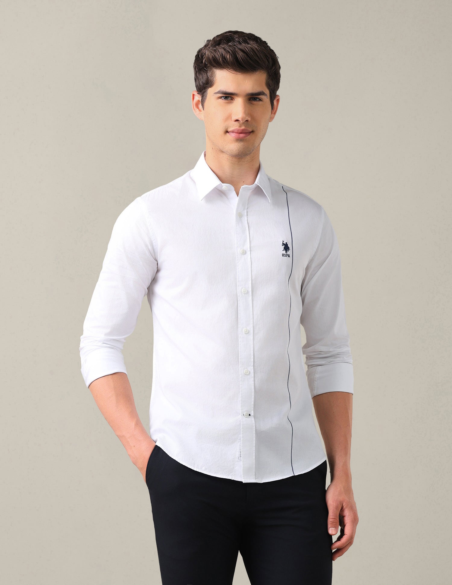 Dobby Tailored Fit Shirt White - U.S. Polo Assn. India | Large