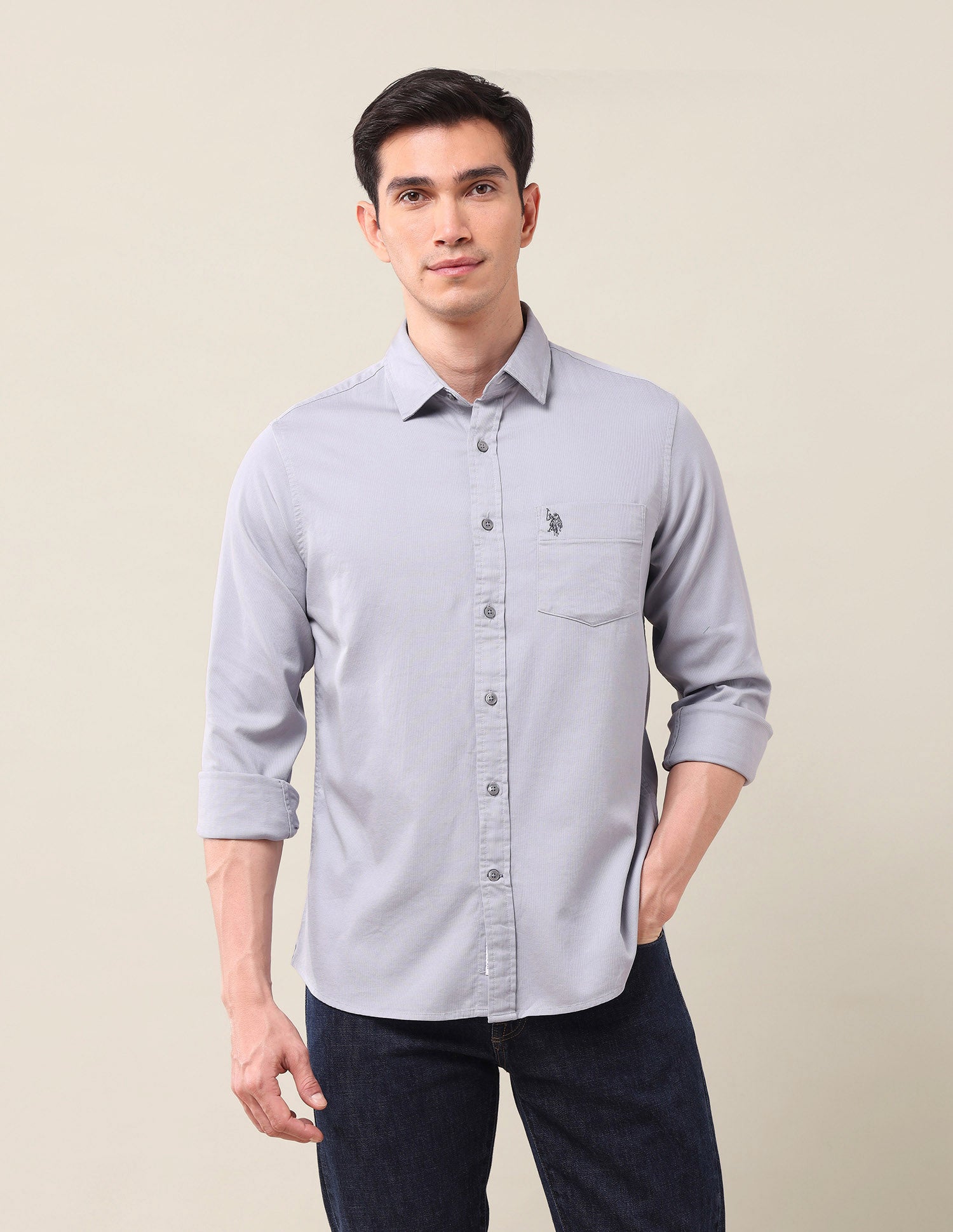 Solid Tailored Fit Shirt Grey - U.S. POLO ASSN. | Large
