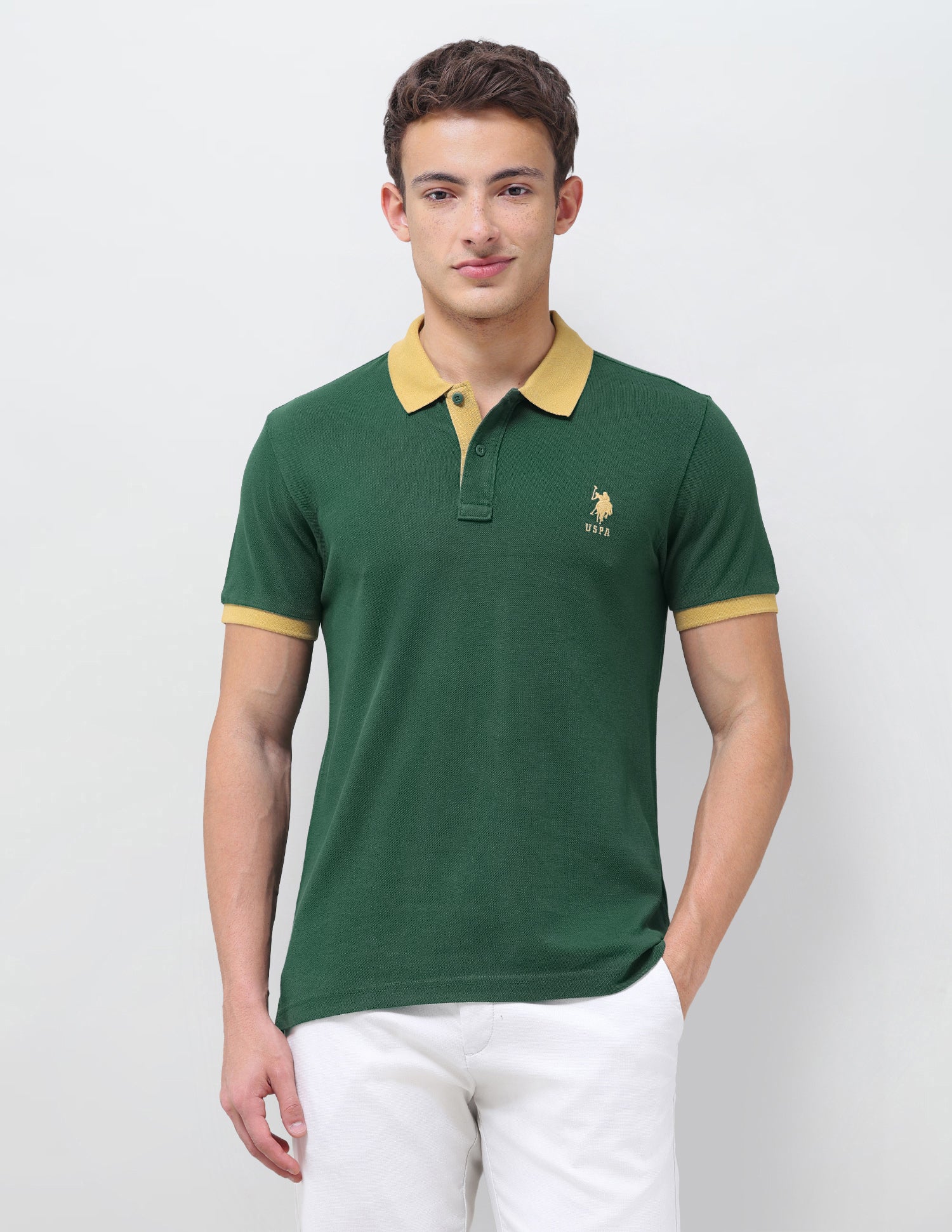 Solid Regular Fit Polo Shirt Dark Green - U.S. Polo Assn. India | Large