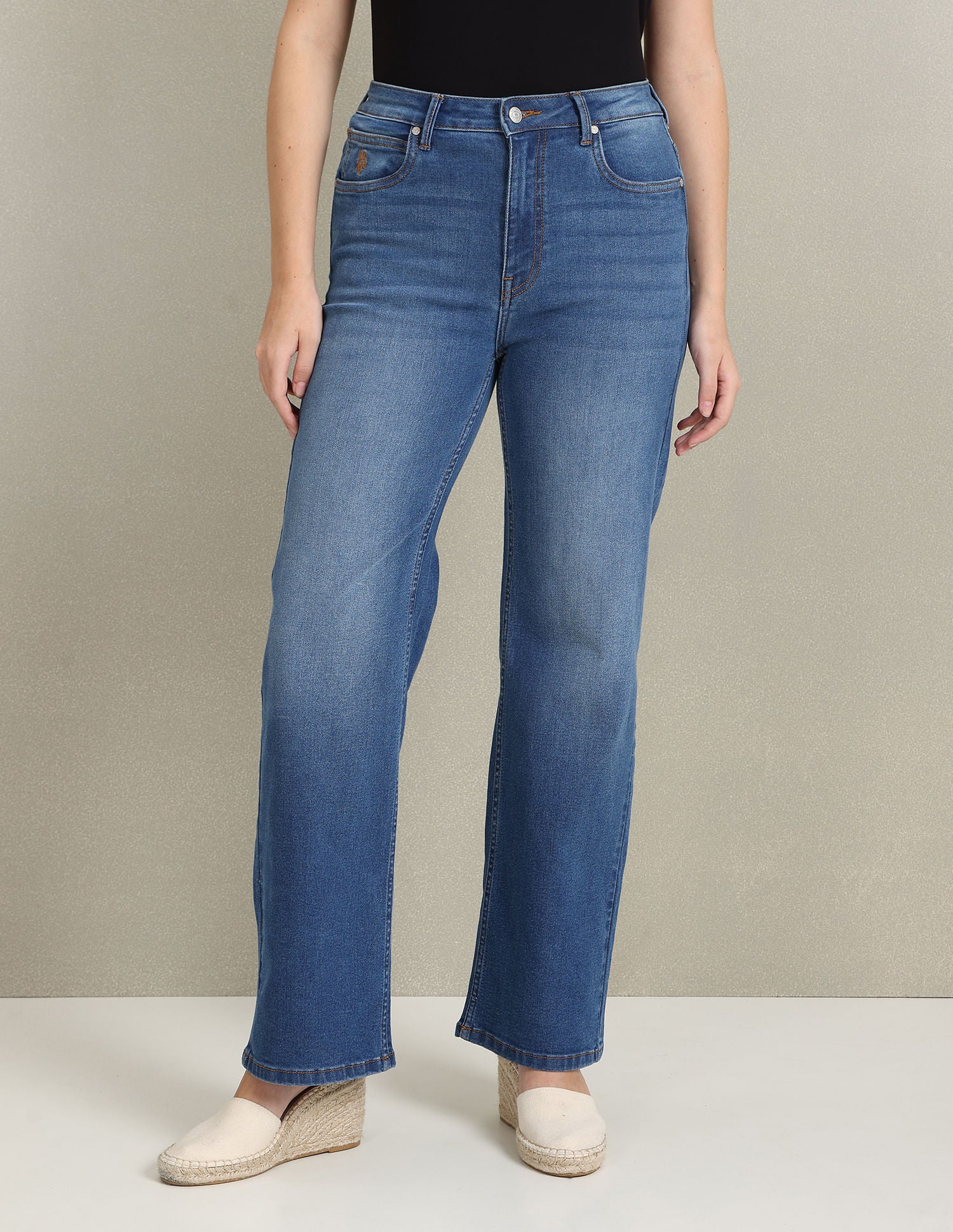 Wide Leg Stone Wash Jeans Blue - U.S. POLO ASSN. | Large