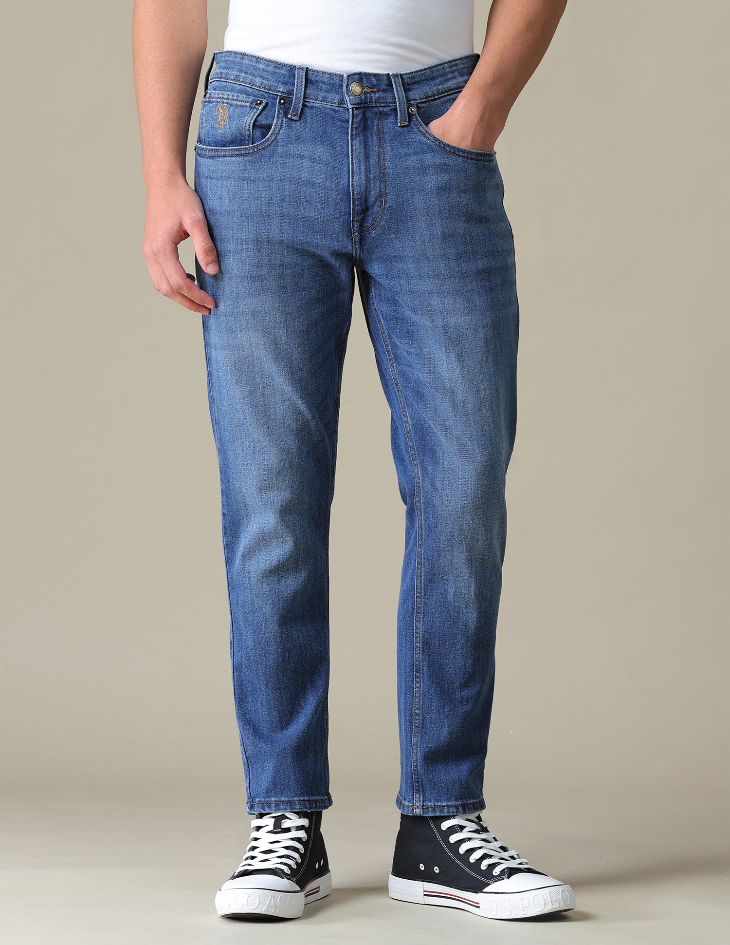 Cole Comfort Cropped Fit Blue Jeans Mid Blue - U.S. Polo Assn. India | Large