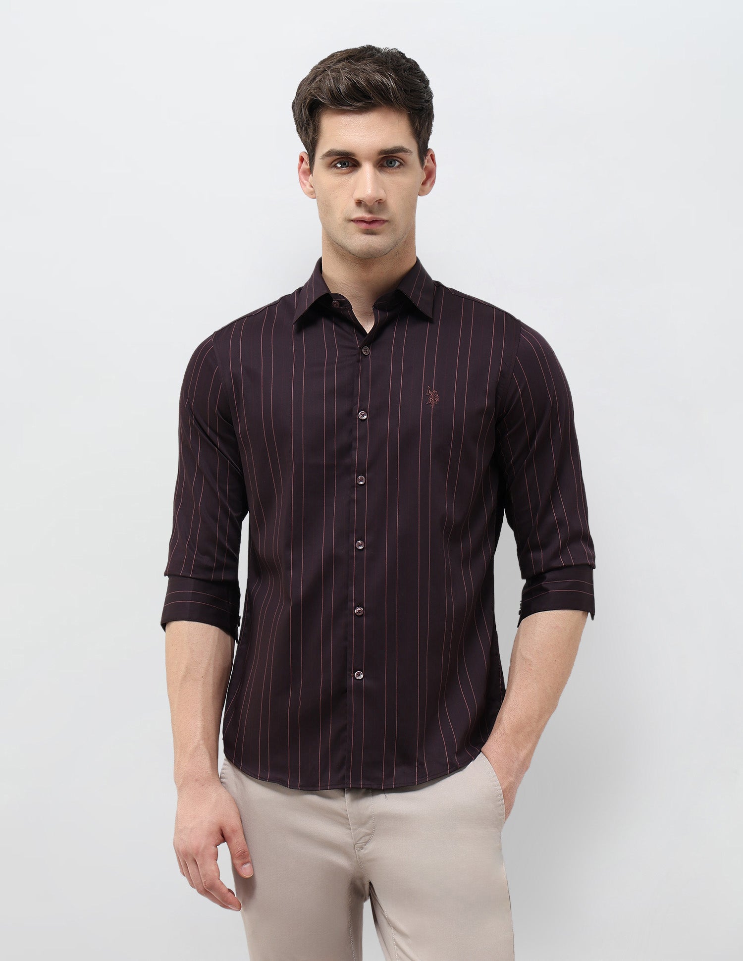 Pinstriped Regular Fit Shirt Burgundy - U.S. POLO ASSN. | Large