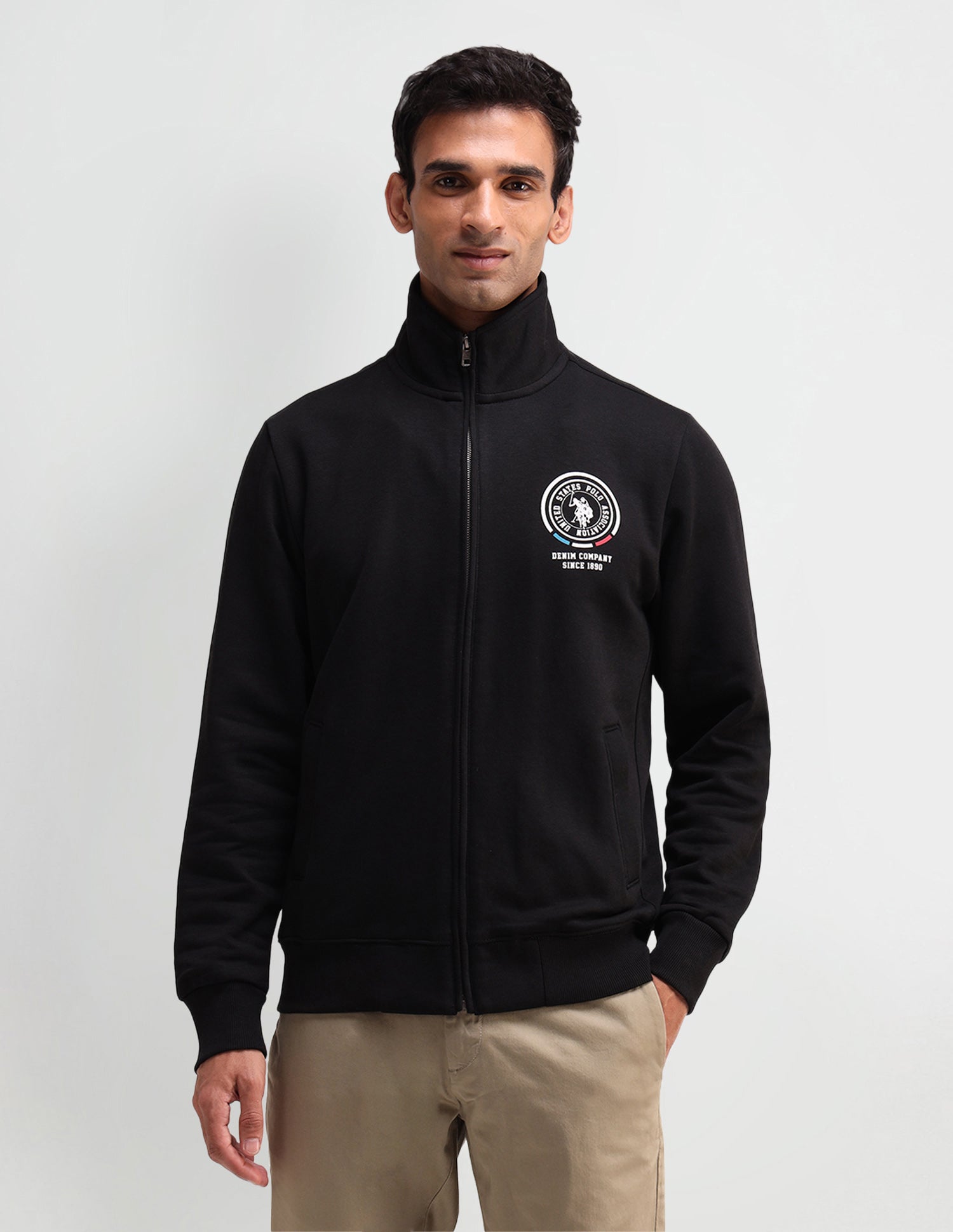 Solid High Neck Sweatshirt Black - U.S. POLO ASSN. | Large