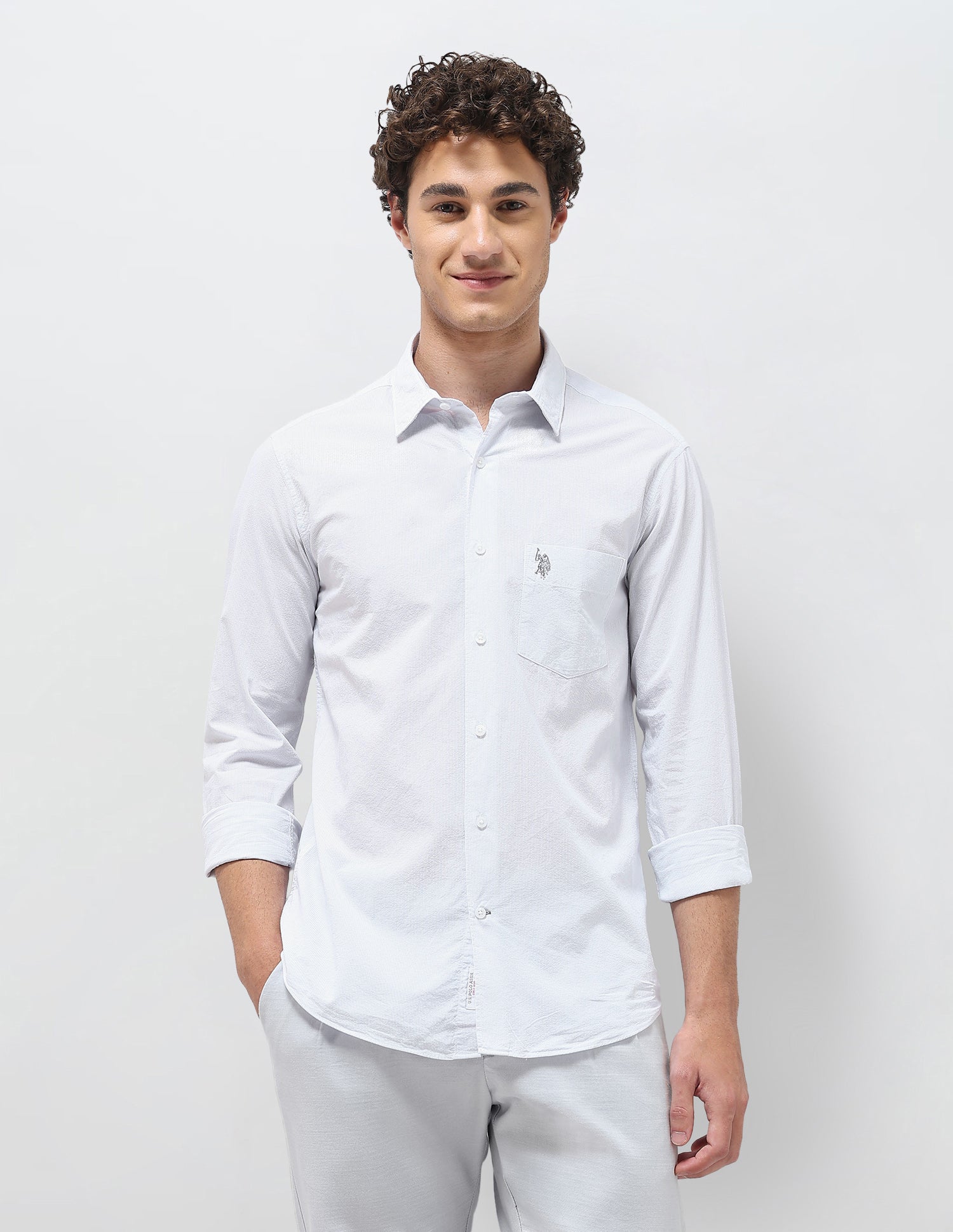 Pinstriped Seersucker Shirt Light Blue - U.S. Polo Assn. India | Large