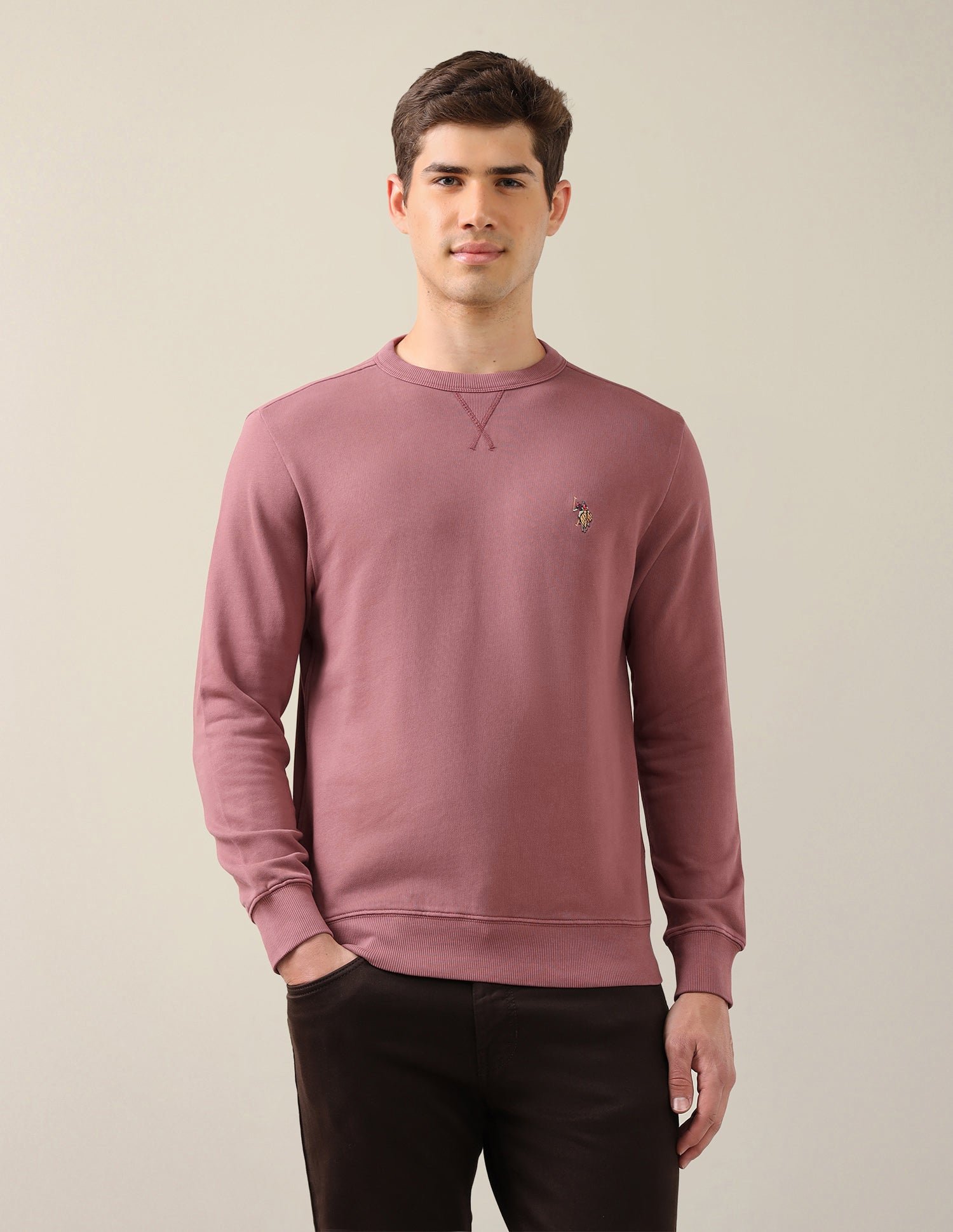 Solid Regular Fit Sweatshirt Peach - U.S. Polo Assn. India | Large