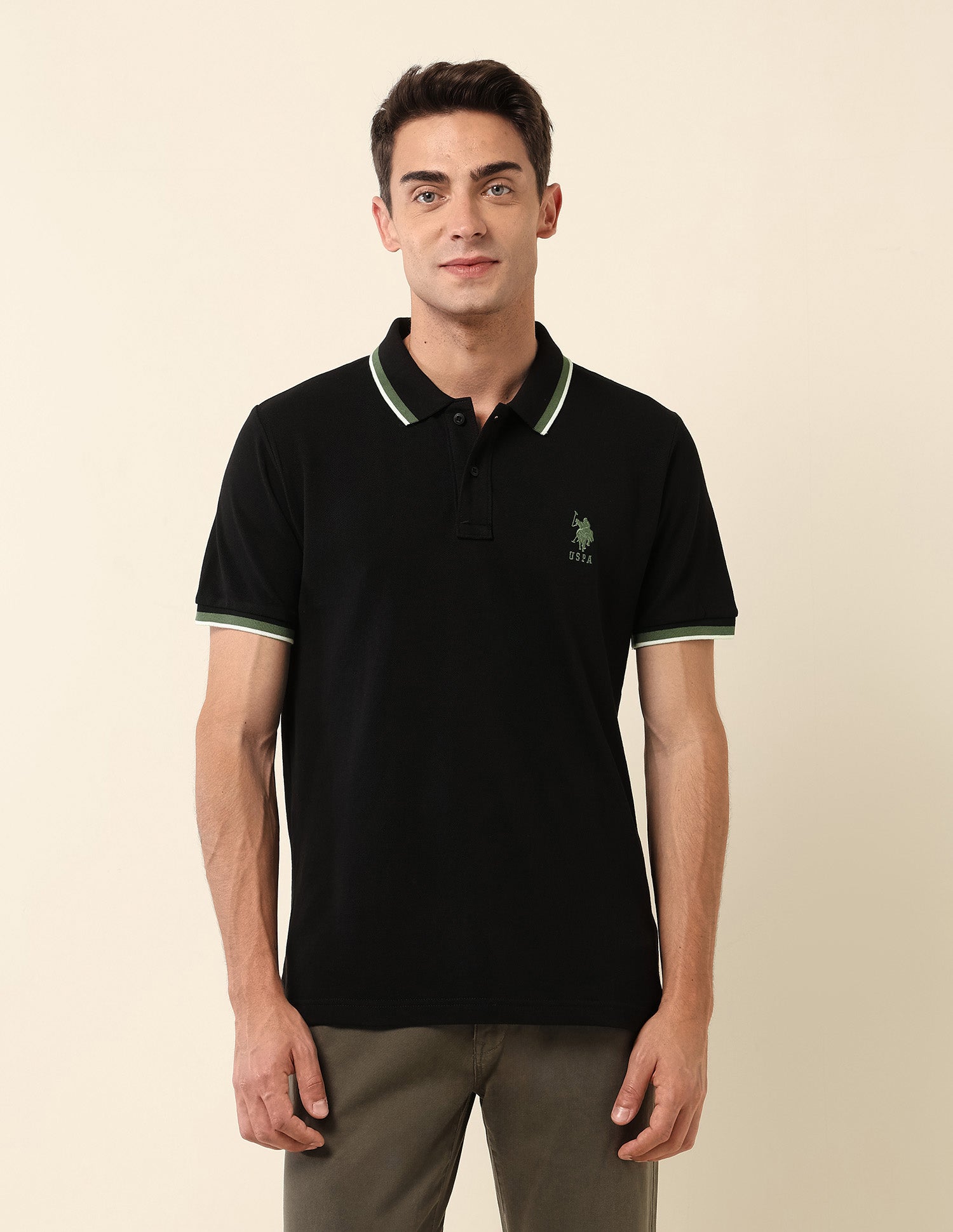 Slim Fit Solid Polo Shirt Black - U.S. Polo Assn. India | Large