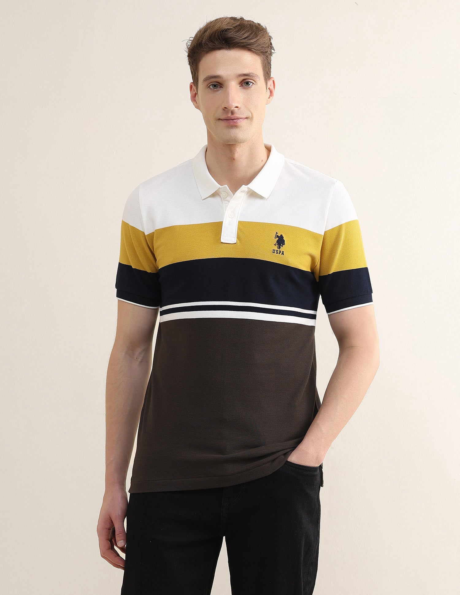 Colourblocked Slim Fit Polo Shirt Yellow - U.S. Polo Assn. India | Large