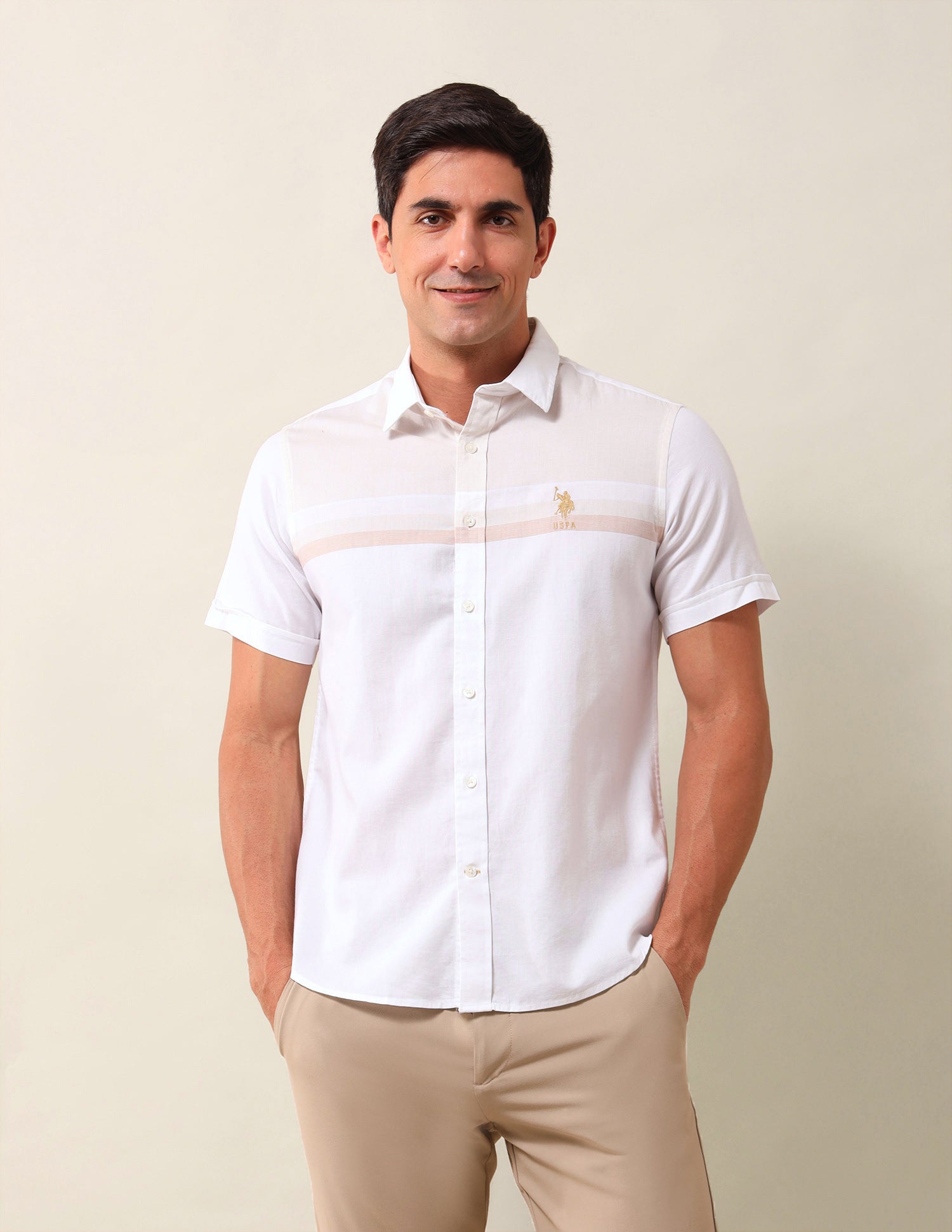 Solid Tailored Fit Shirt Beige - U.S. Polo Assn. India | Large