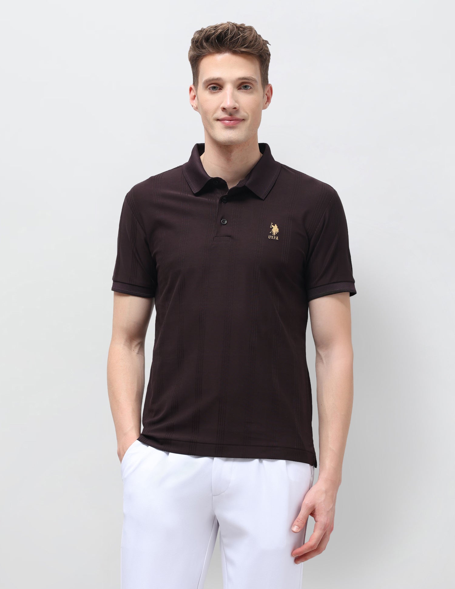 Vertical Striped Slim Fit Polo Shirt Wine - U.S. Polo Assn. India | Large