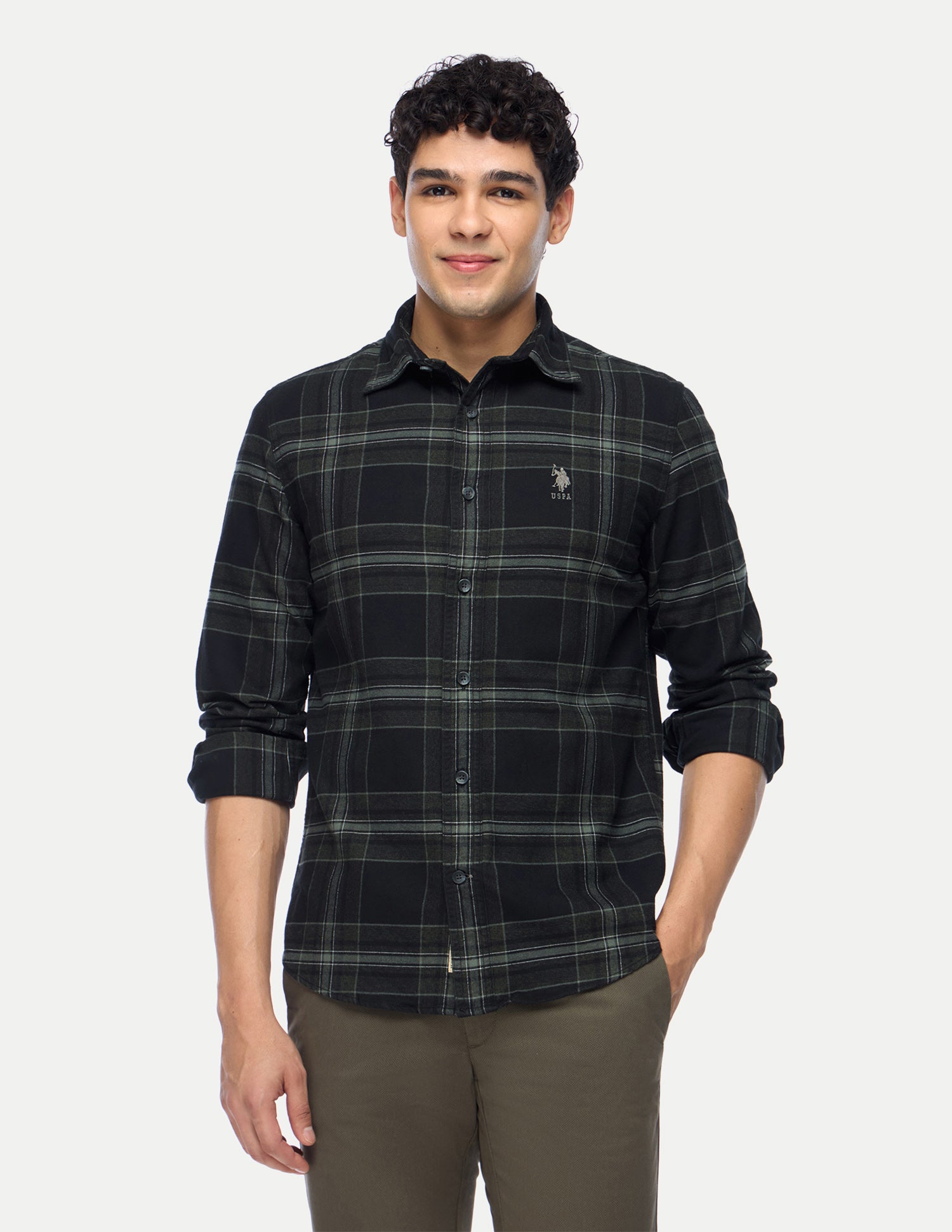 Plaid Checked Twill Shirt Dark Green - U.S. Polo Assn. India | Large