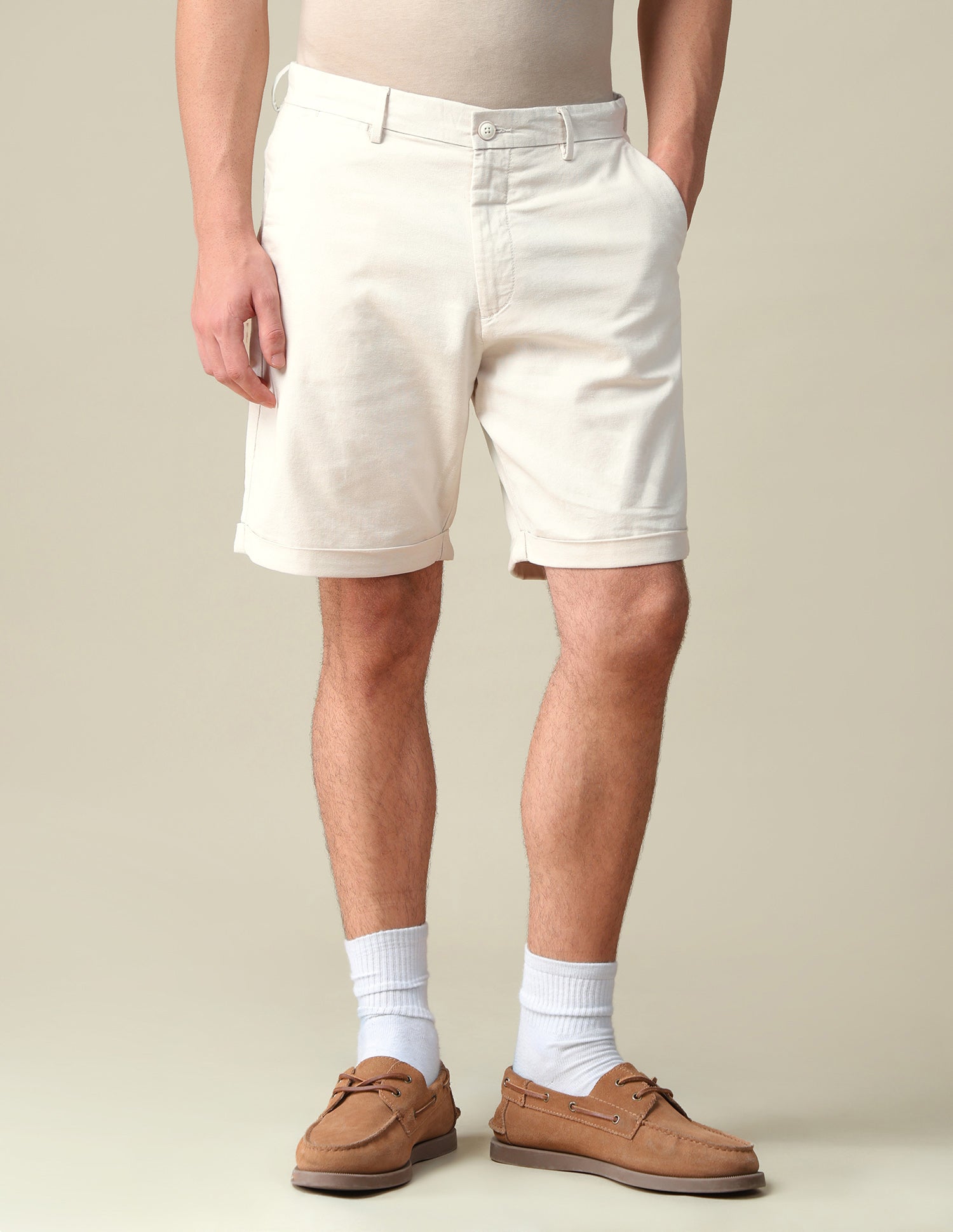 Mid Rise Slim Fit Shorts Beige - U.S. Polo Assn. India | Large