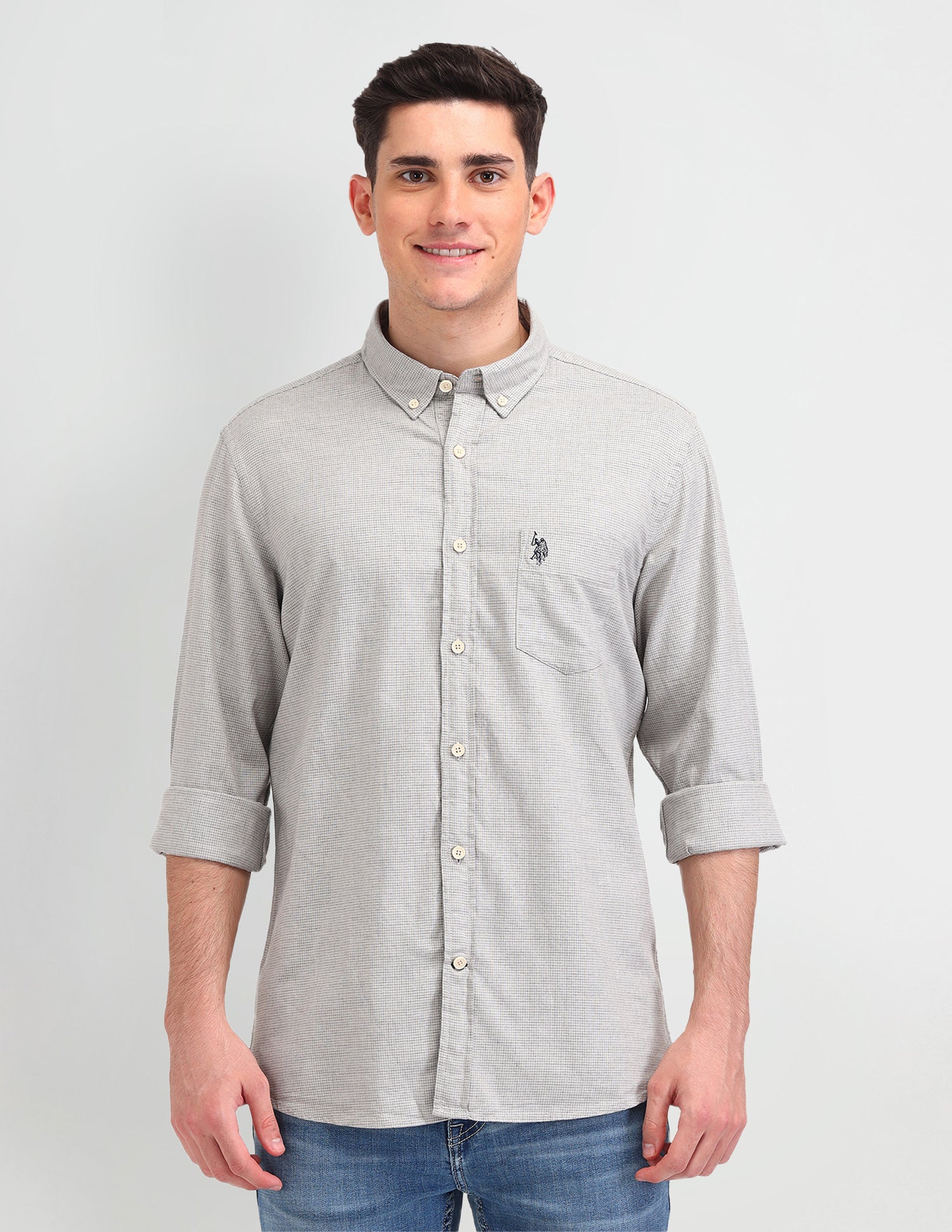 Textured Slim Fit Shirt Grey - U.S. Polo Assn. India | Large