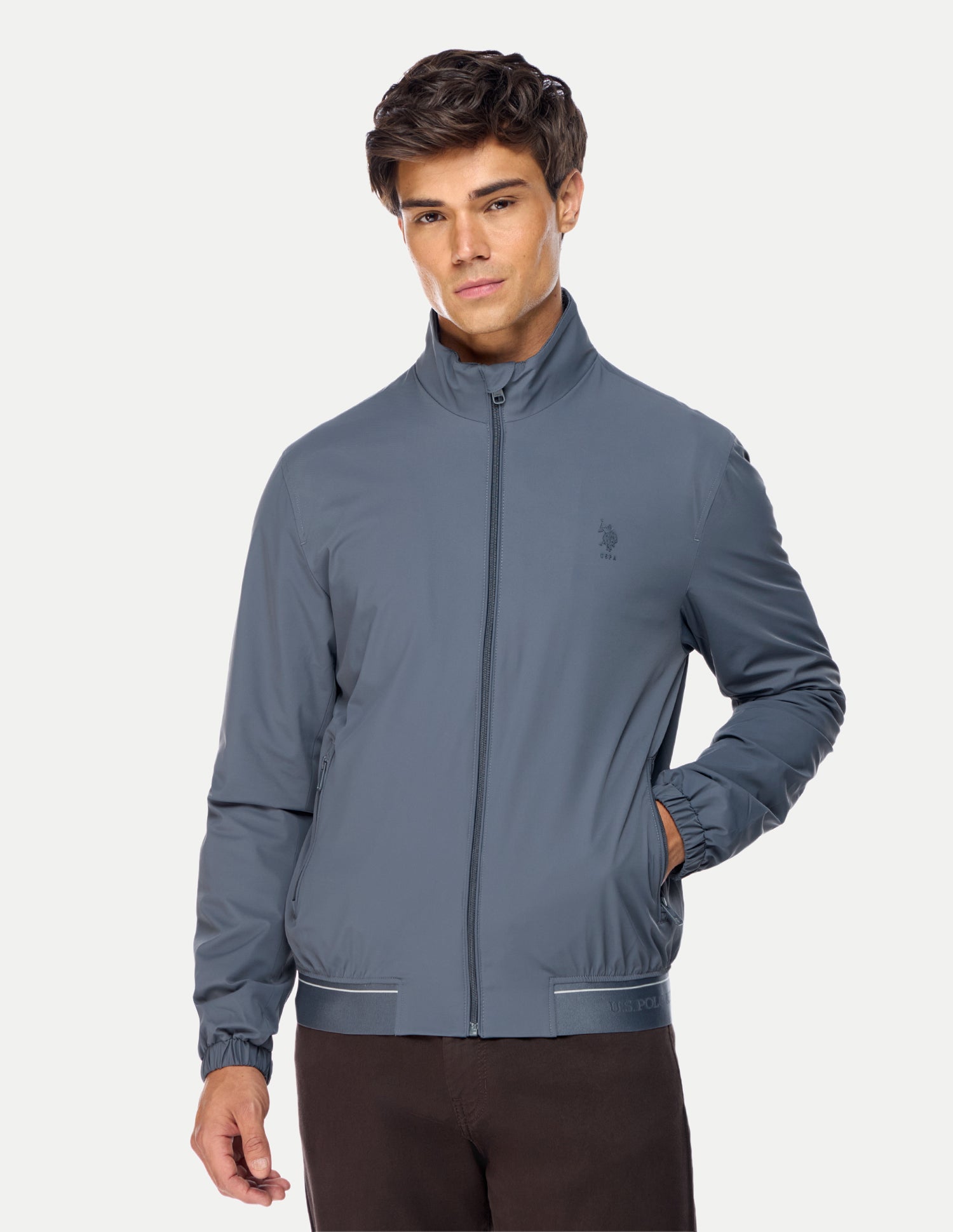 Solid Regular Fit Bomber Jacket Blue - U.S. Polo Assn. India | Large