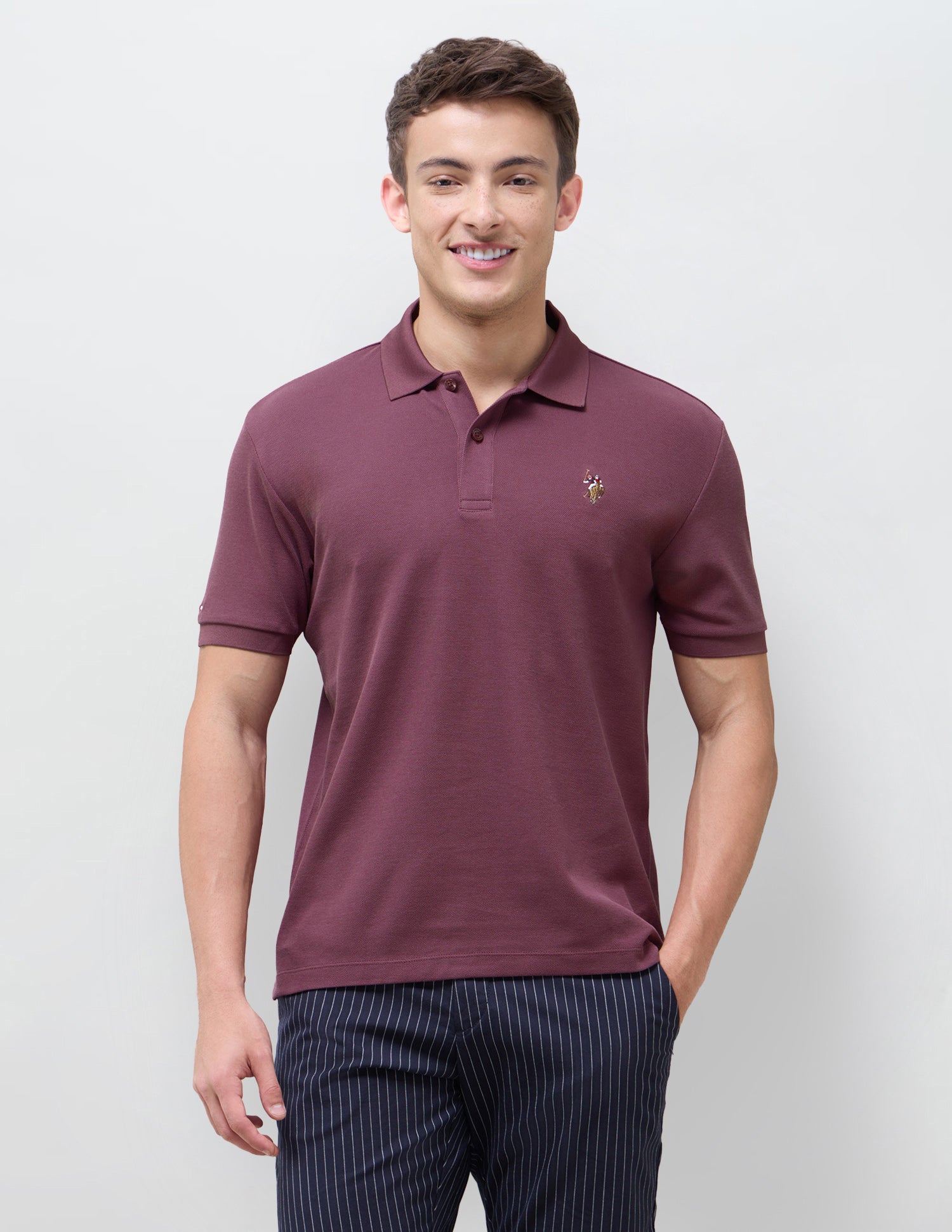 Solid Slim Fit Polo Shirt Dark Pink - U.S. Polo Assn. India | Large