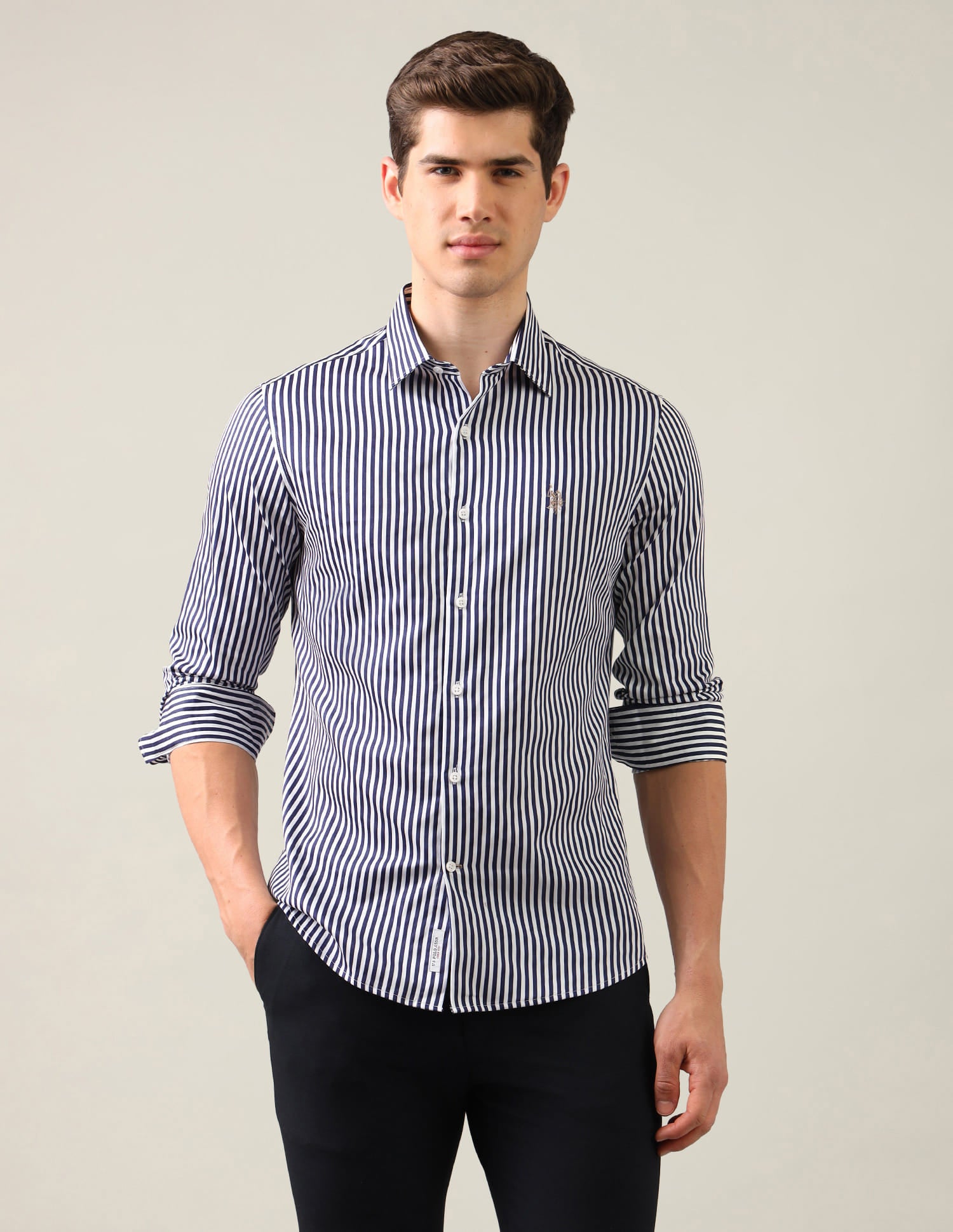 Vertical Striped Satin Shirt Blue - U.S. Polo Assn. India | Large