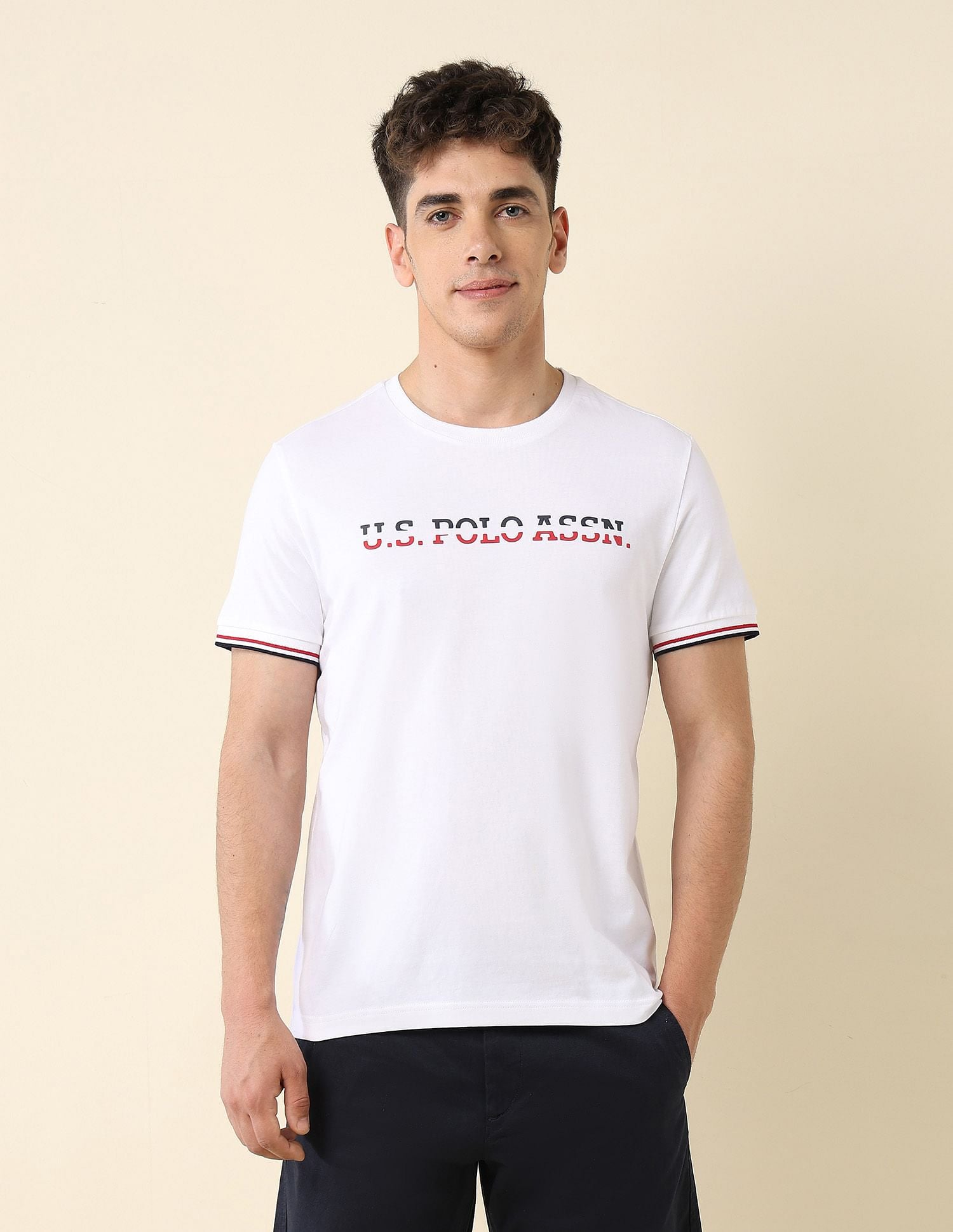 Brand Printed Slim Fit T-Shirt White - U.S. POLO ASSN. | Large