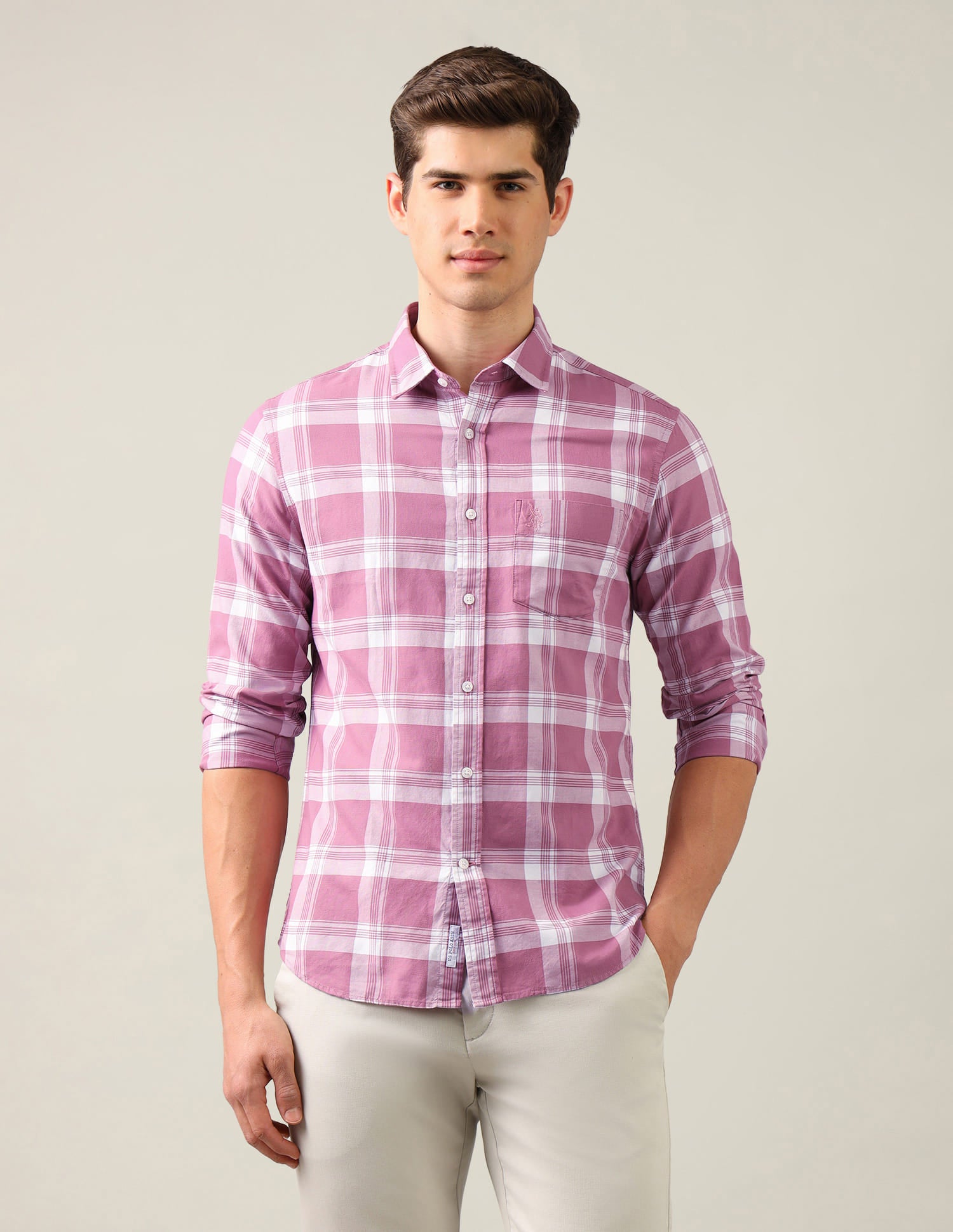 Grid Tattersall Checked Tailored Fit Shirt Pink - U.S. Polo Assn. India | Large