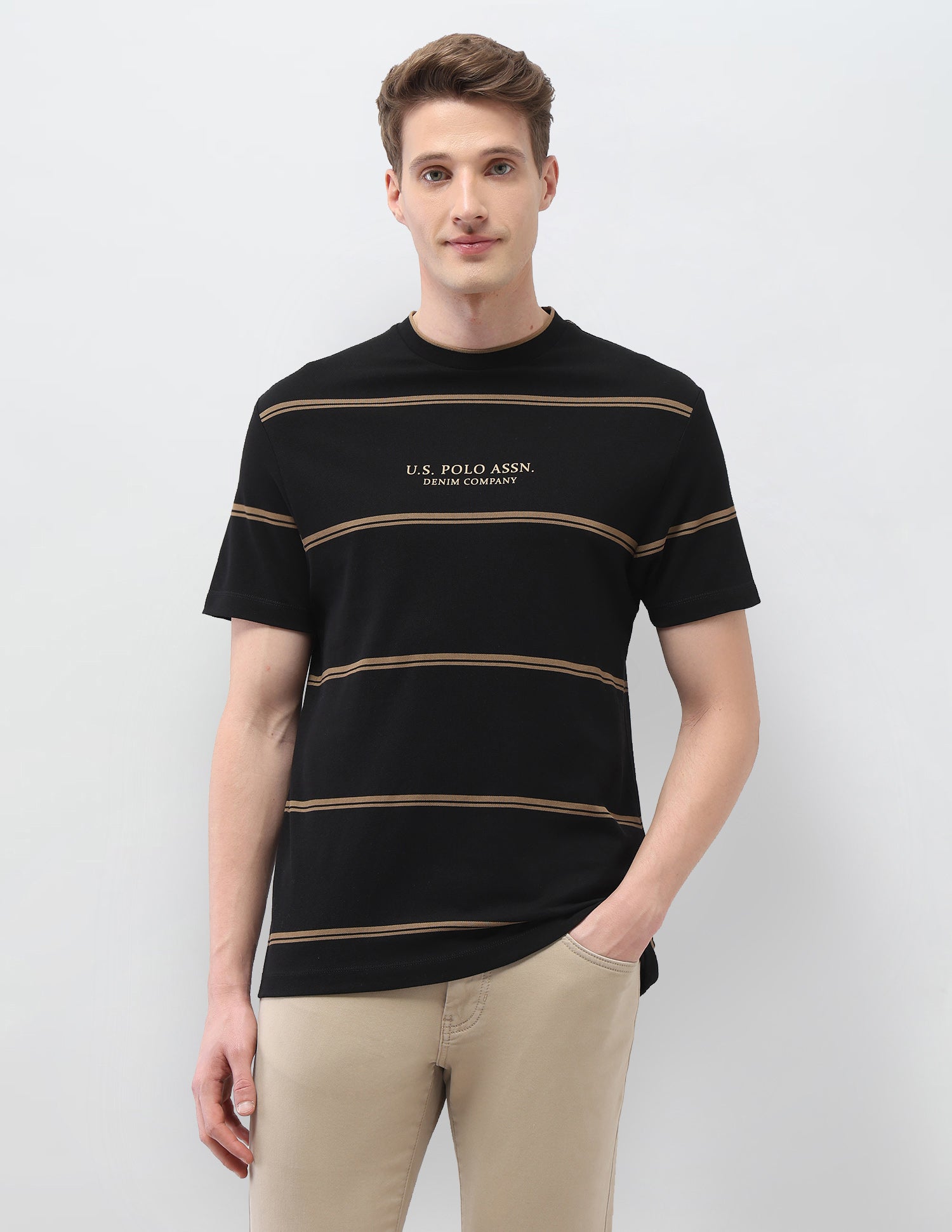 Horizontal Striped Slim Fit Black & Gold T-Shirt Black - U.S. Polo Assn. India | Large