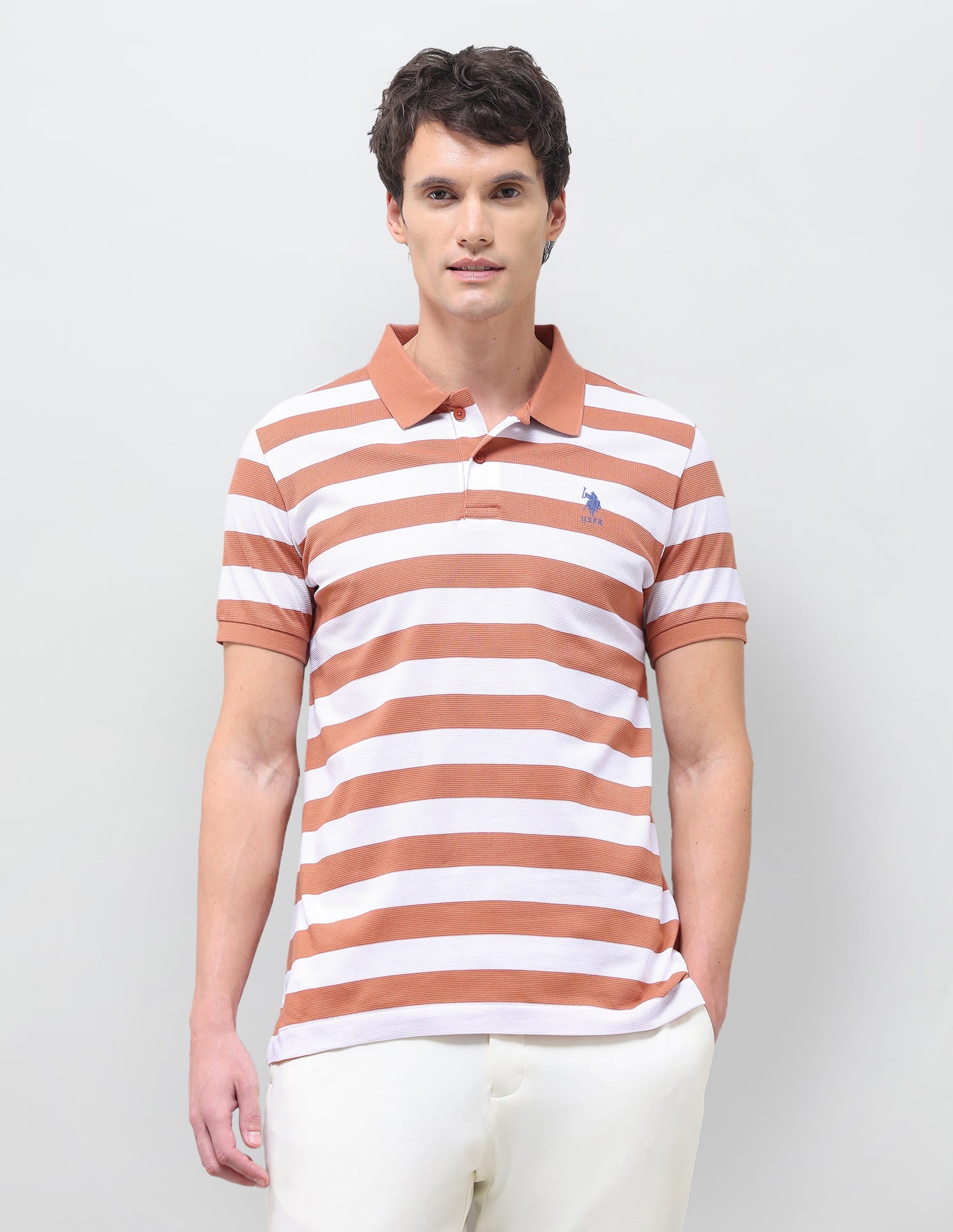 Horizontal Striped Slim Fit Polo Shirt Pink - U.S. Polo Assn. India | Large