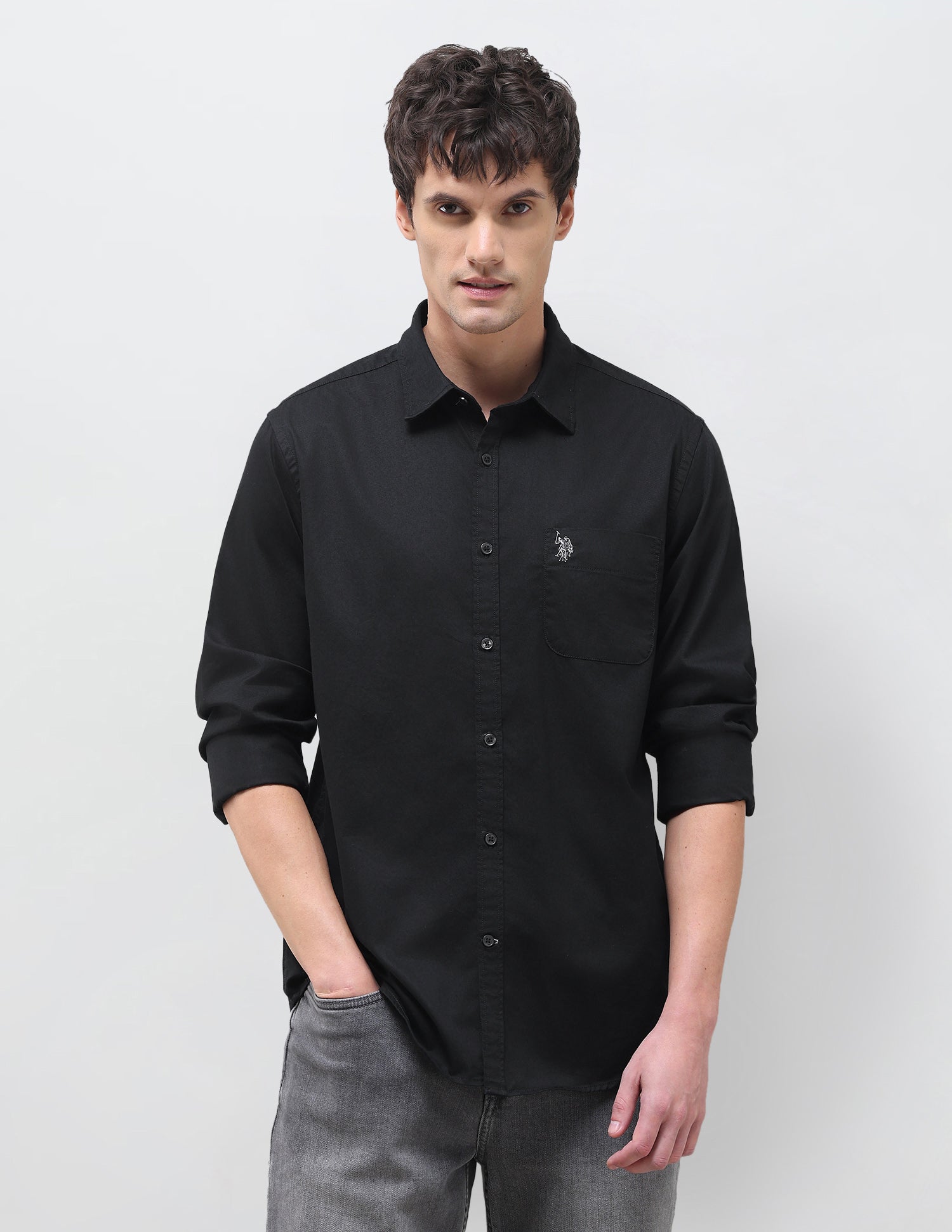 Twill Solid Shirt Black - U.S. Polo Assn. India | Large