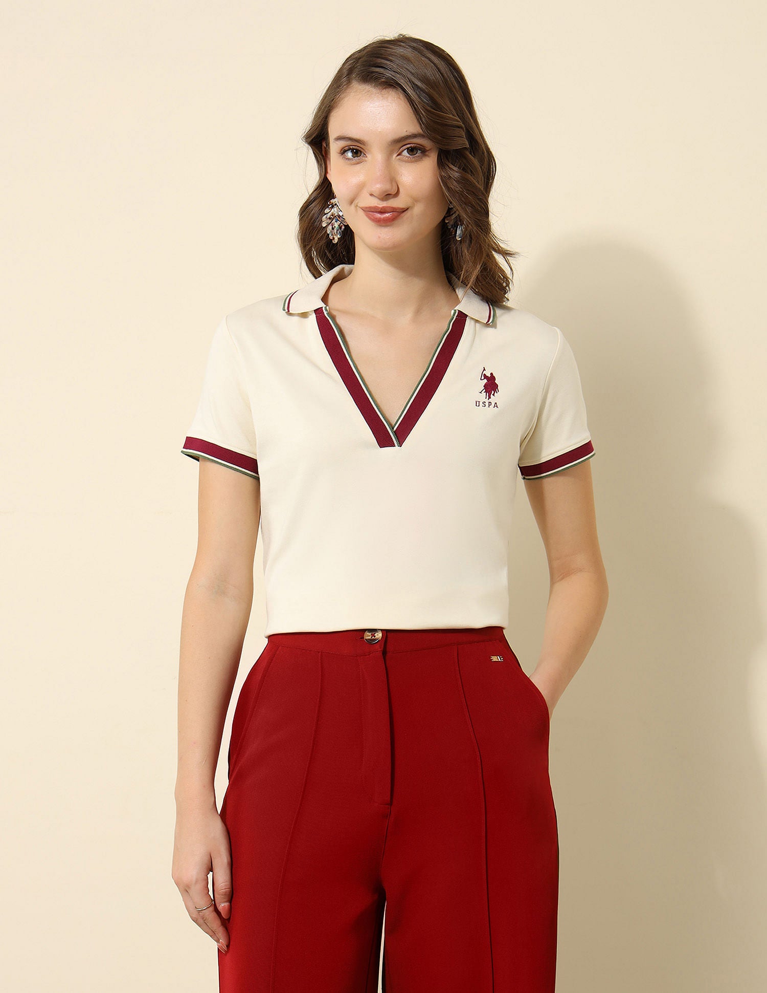 Tipped Collar Regular Fit Polo Shirt Ecru - U.S. POLO ASSN. | Large