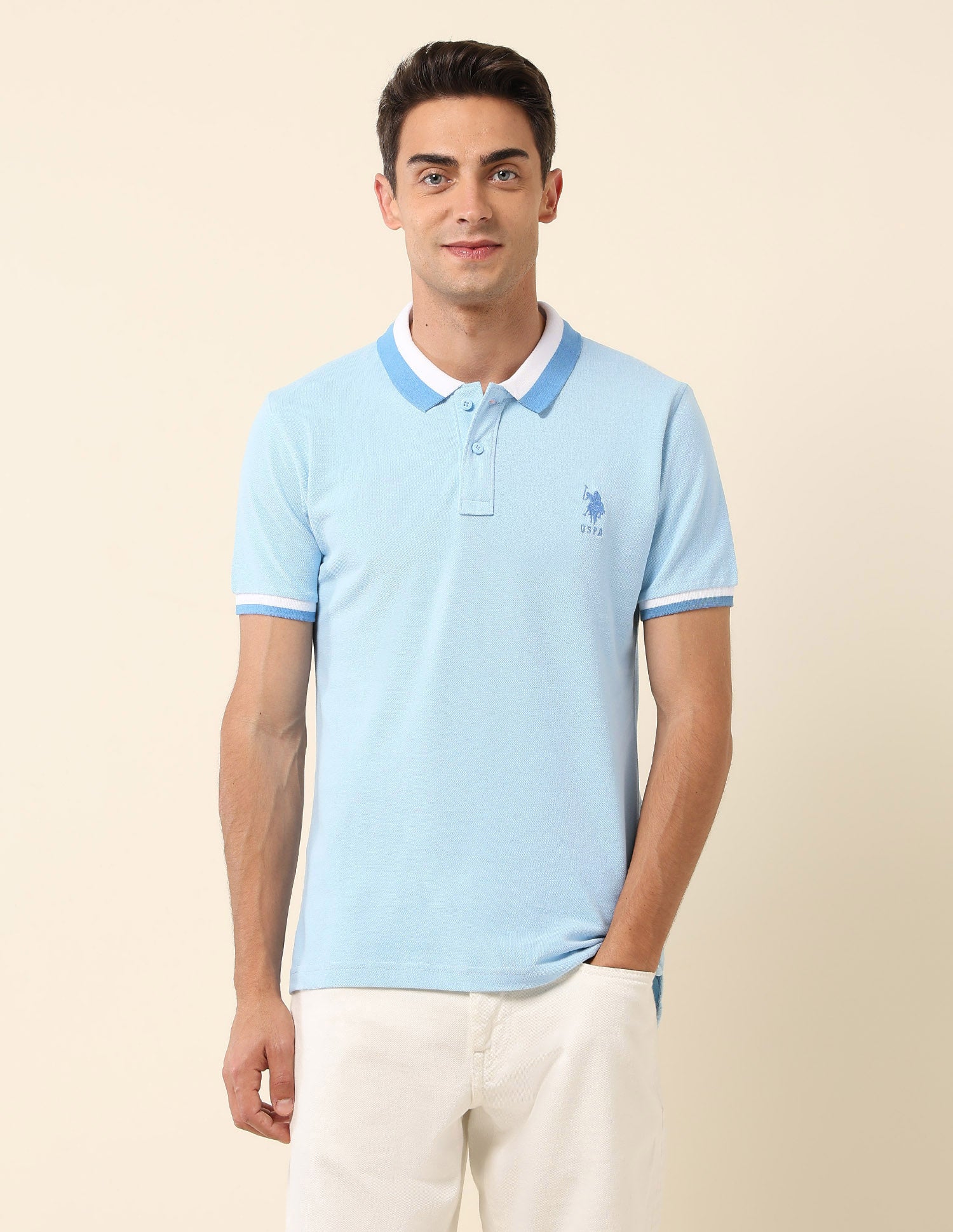 Solid Slim Fit Polo Shirt Light Blue - U.S. POLO ASSN. | Large